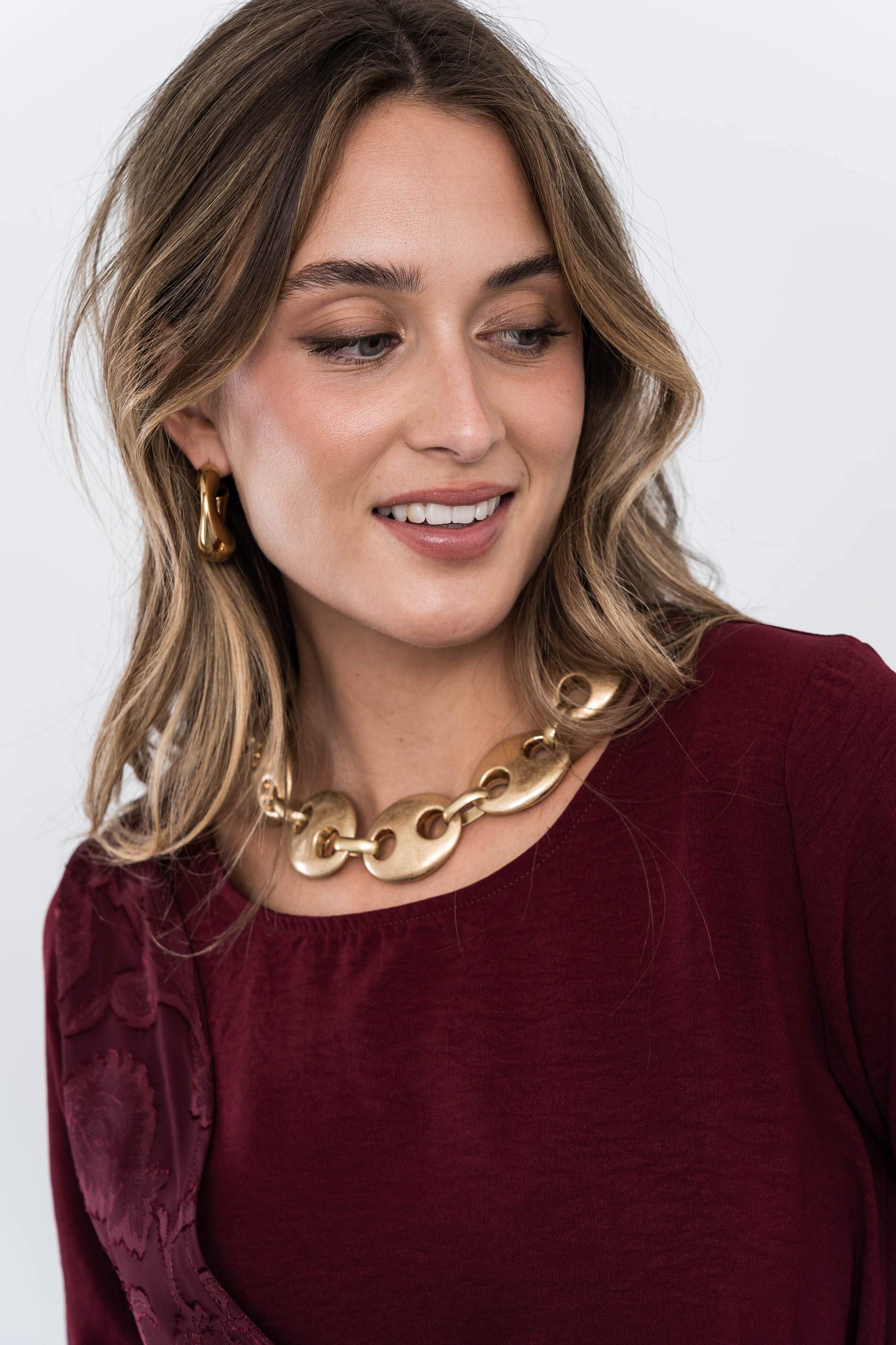 BLUSA EFECTO CRUZADO COMBINADA BURDEOS - Imagen 3