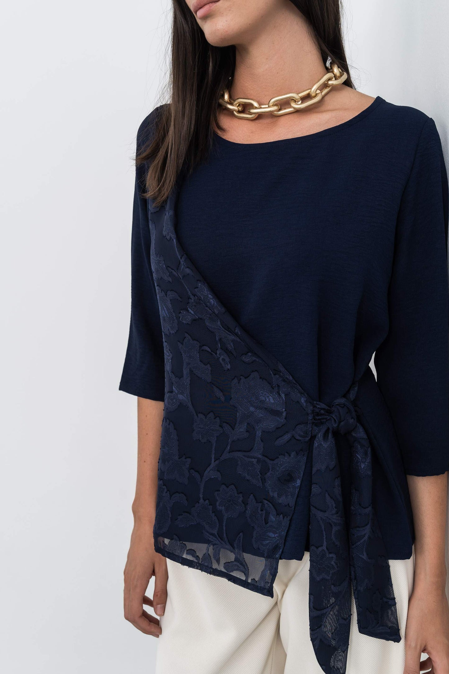 BLUSA EFECTO CRUZADO COMBINADA MARINO - Imagen 5