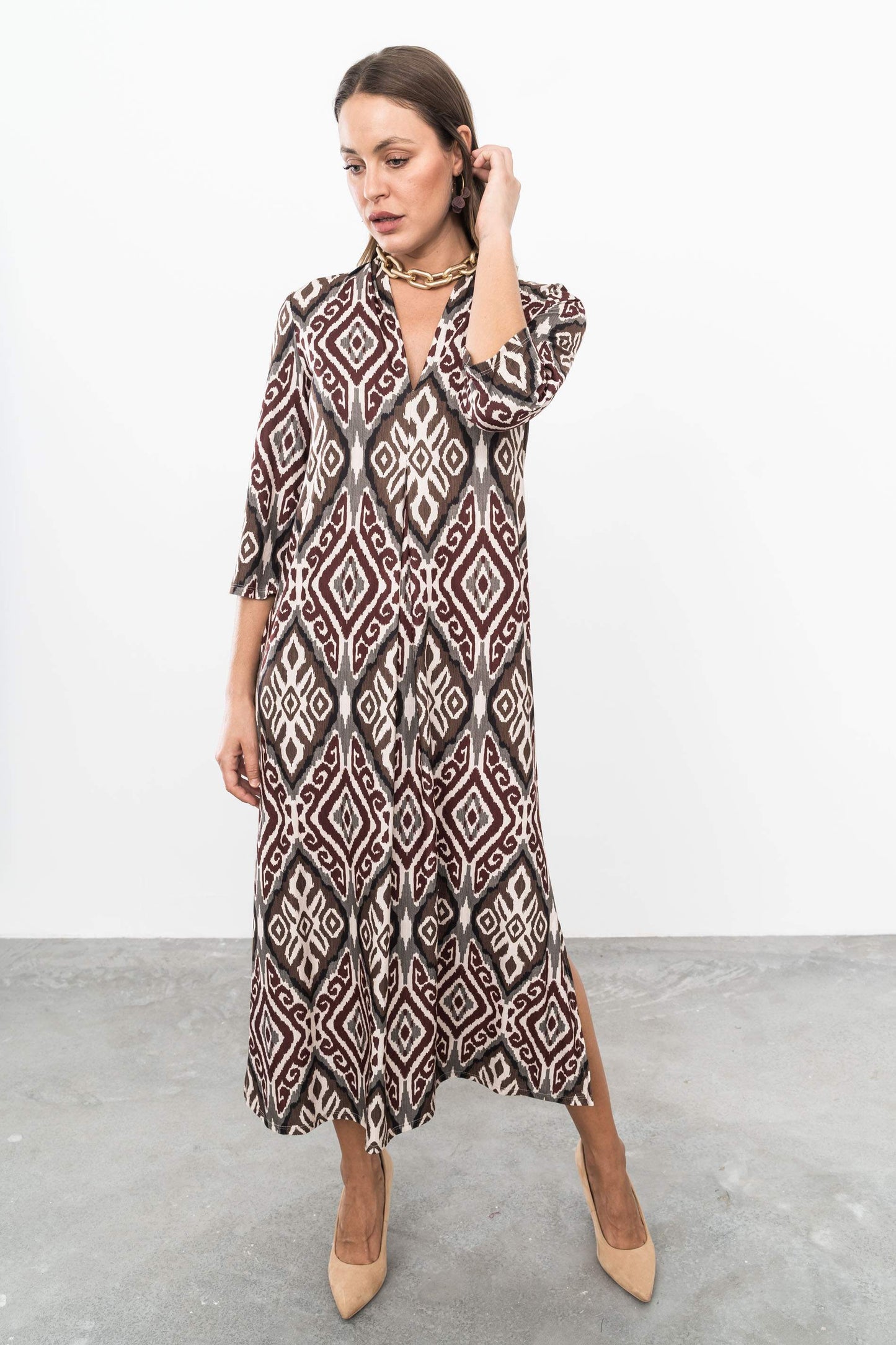 VESTIDO LARGO PLIEGUE AZTECA - Imagen 7