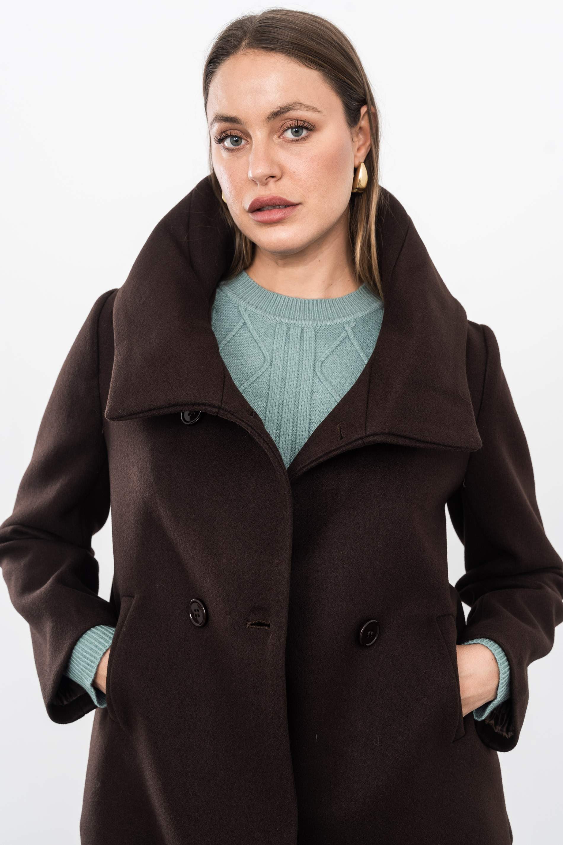 CHAQUETON CUELLO VUELTO CHOCOLATE - Imagen 2