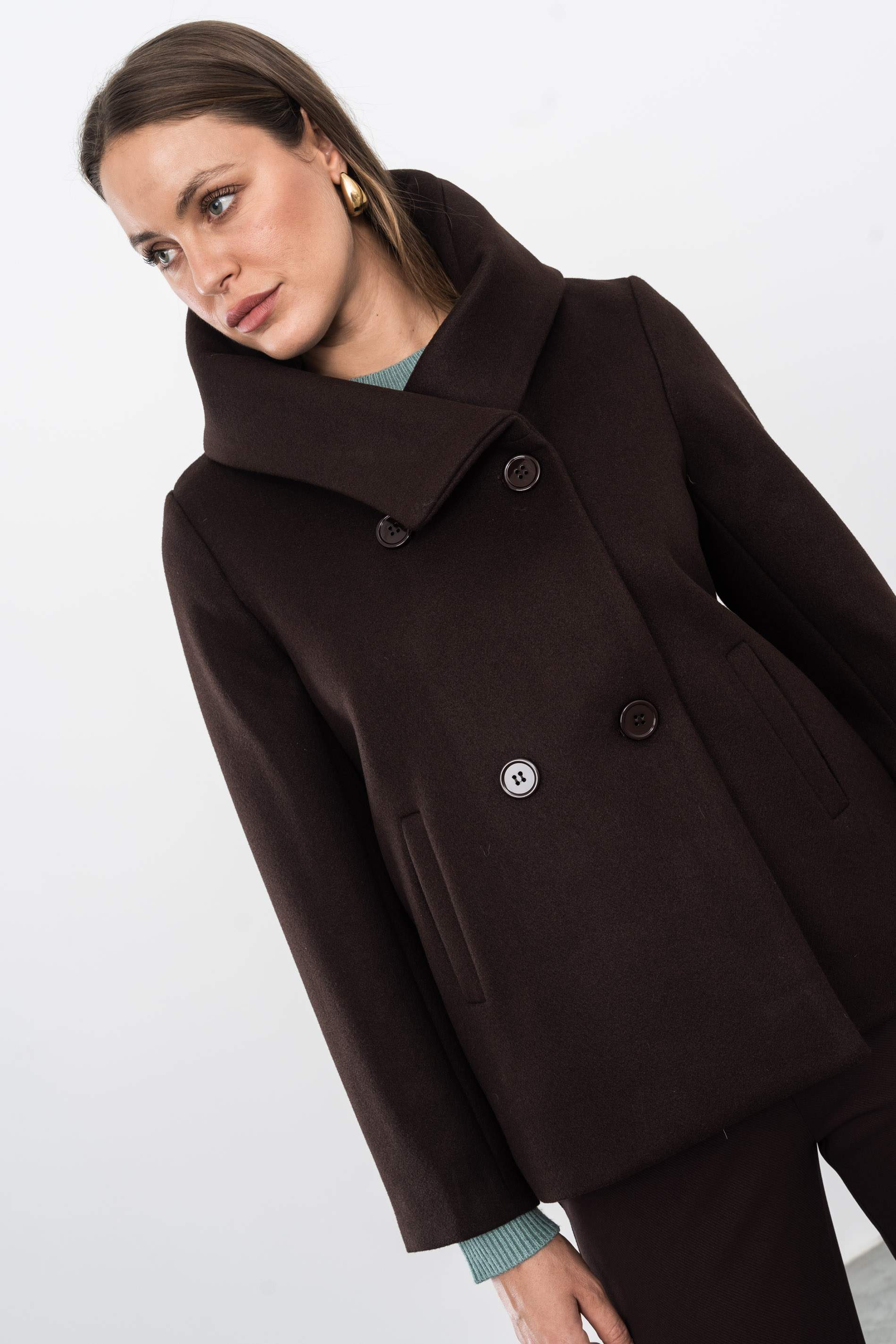 CHAQUETON CUELLO VUELTO CHOCOLATE - Imagen 3