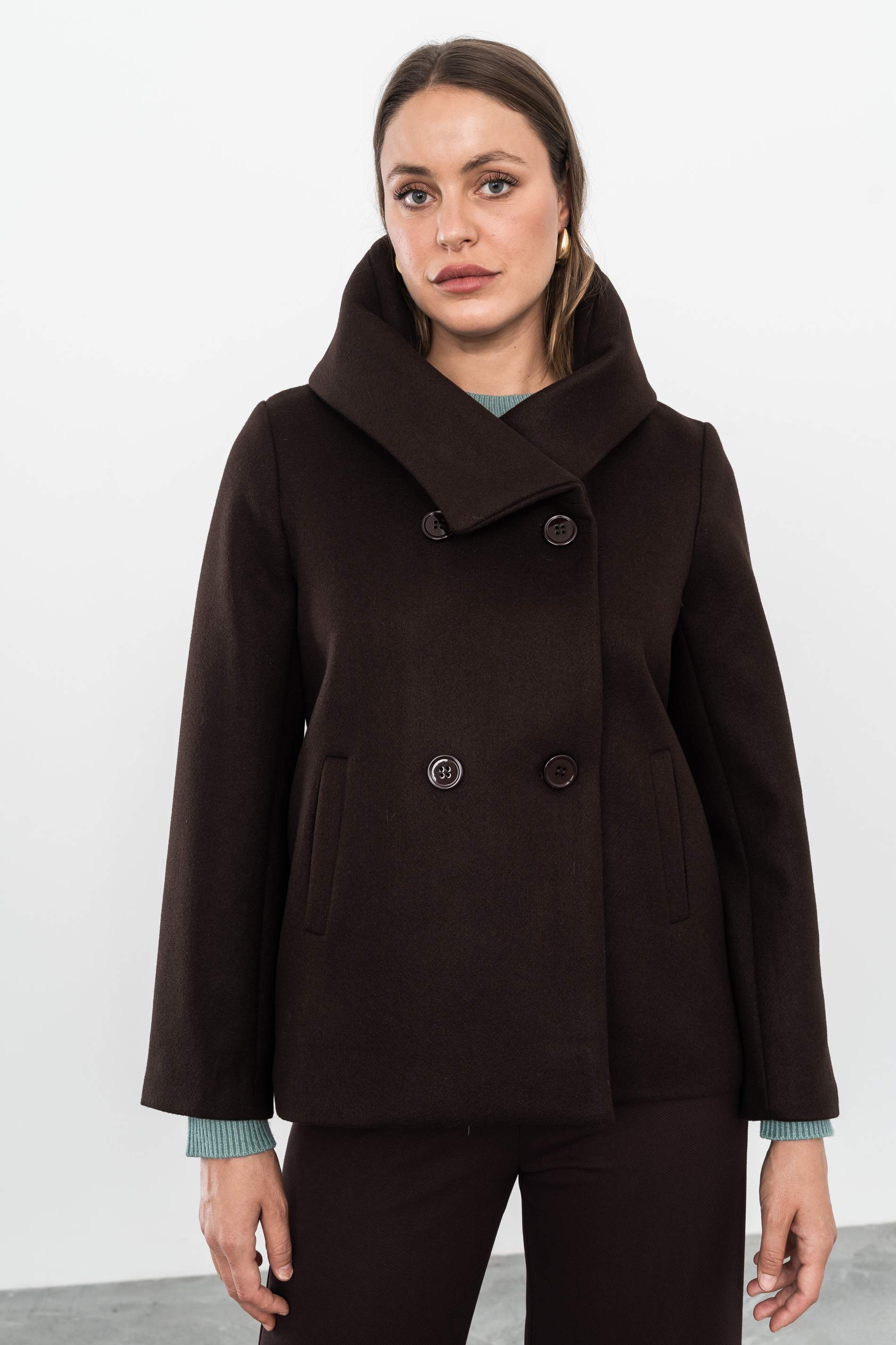 CHAQUETON CUELLO VUELTO CHOCOLATE - Imagen 7
