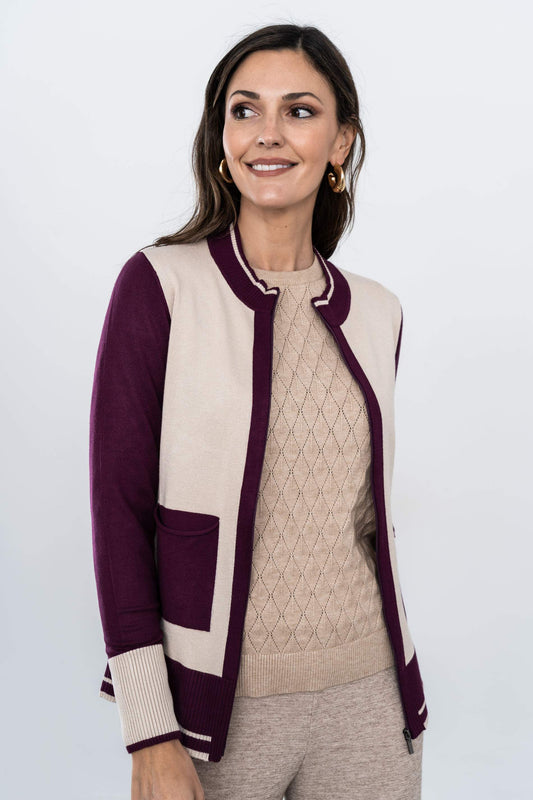 CHAQUETA CREMALLERA BLOQUES BERENJENA