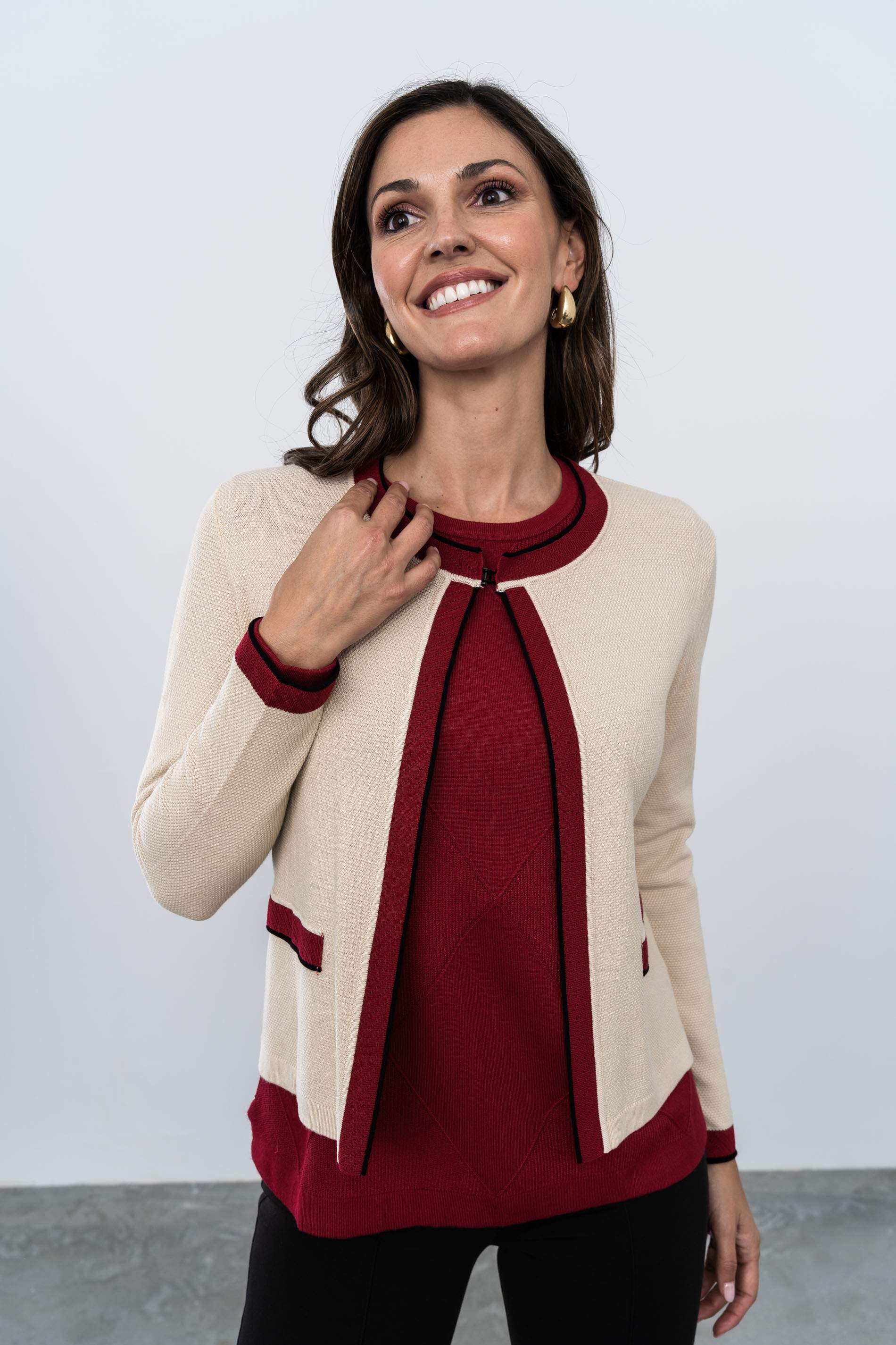 CHAQUETA VIVOS COMBINADOS PIEDRA