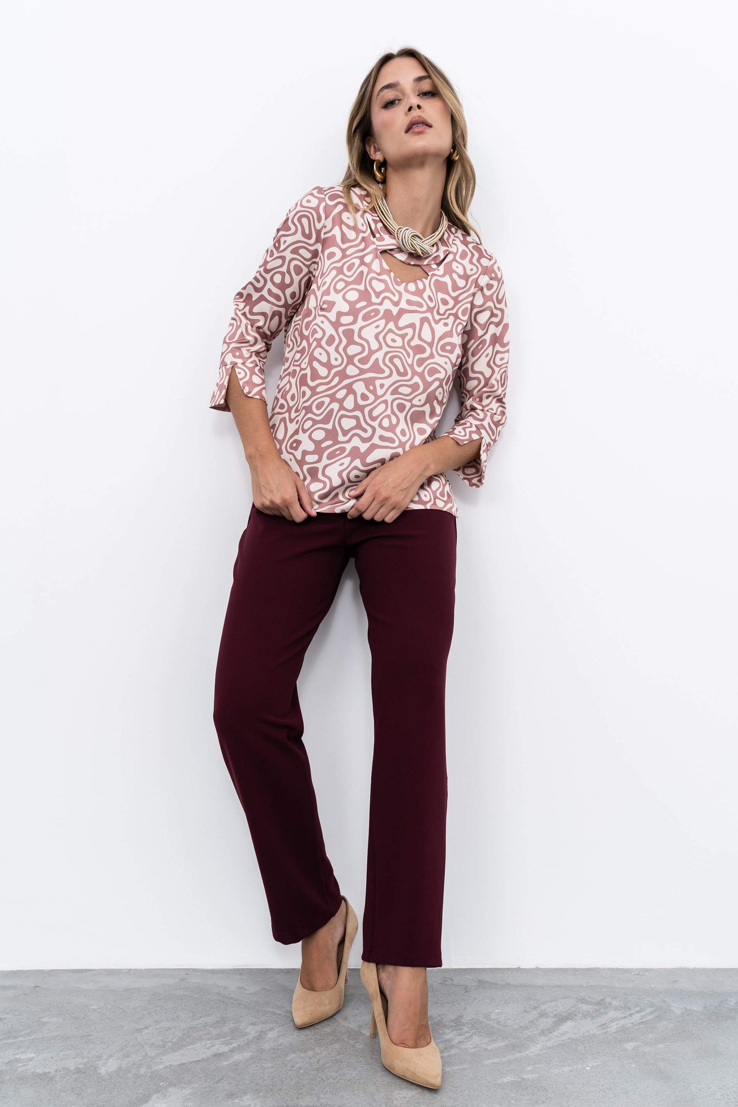 BLUSA CRUCETA CUELLO BICOLOR NUDE - Imagen 5