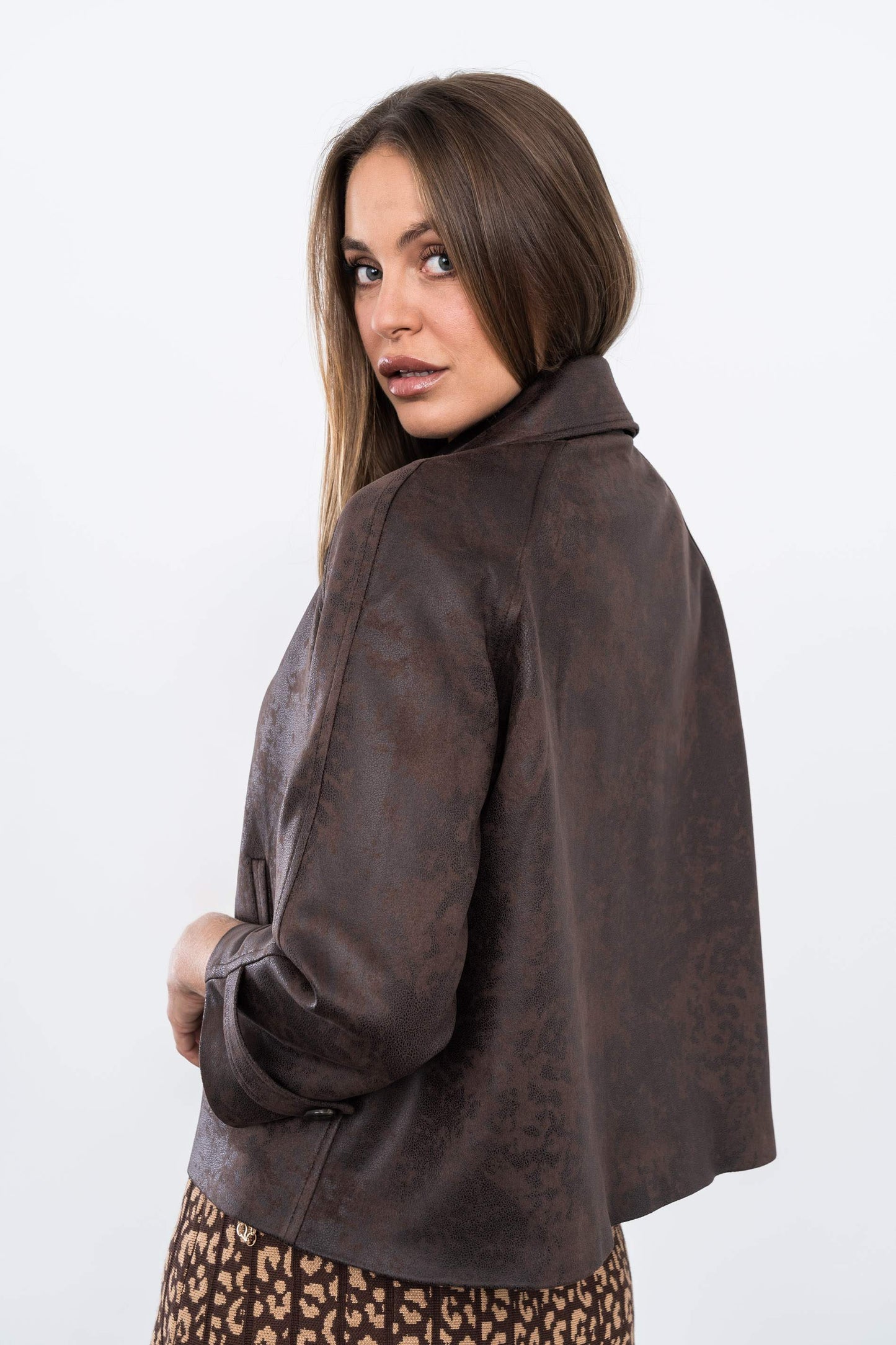 CHAQUETA POLIPIEL BOTONES MARRON - Imagen 6
