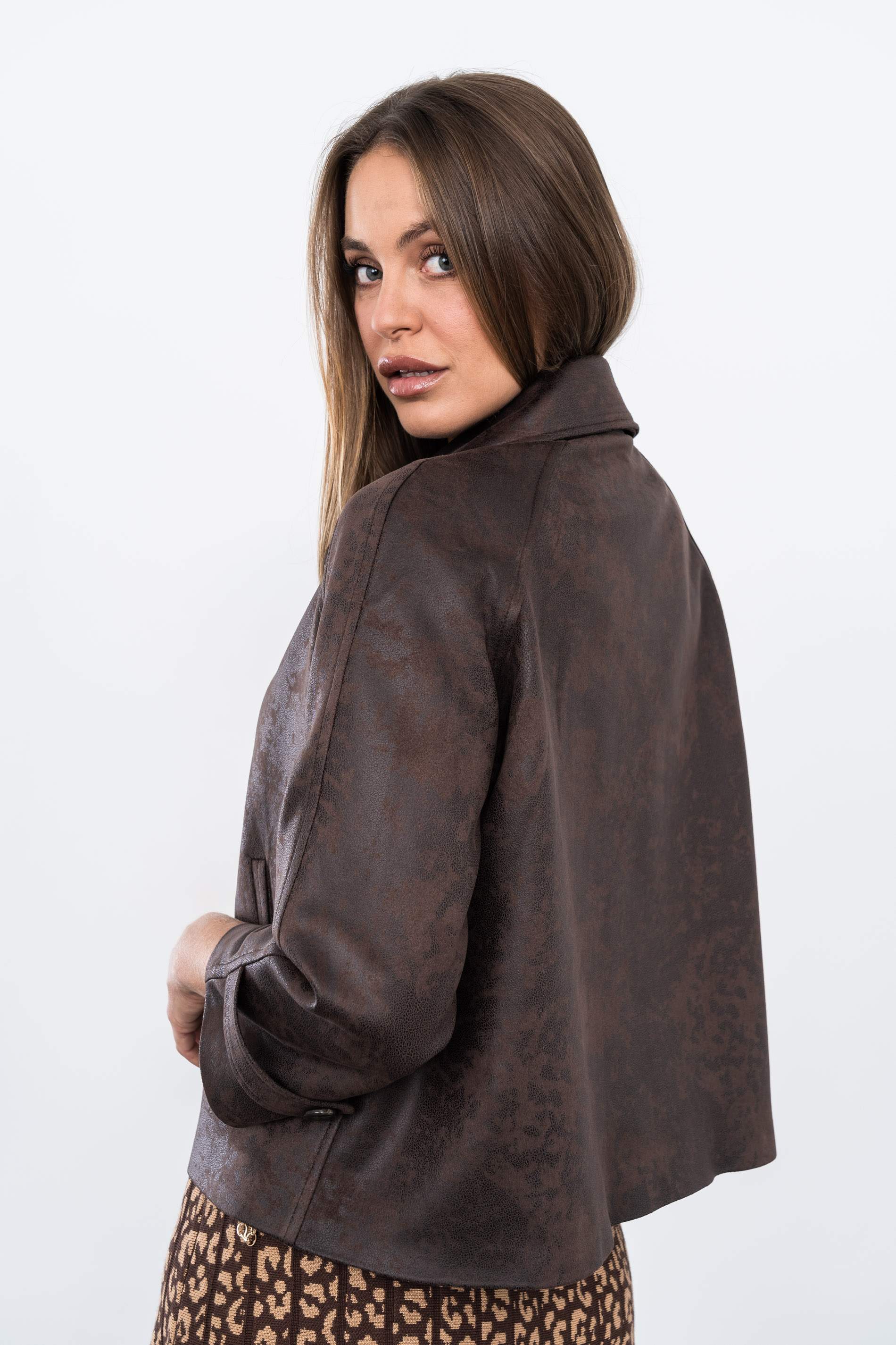 CHAQUETA POLIPIEL BOTONES MARRON - Imagen 6