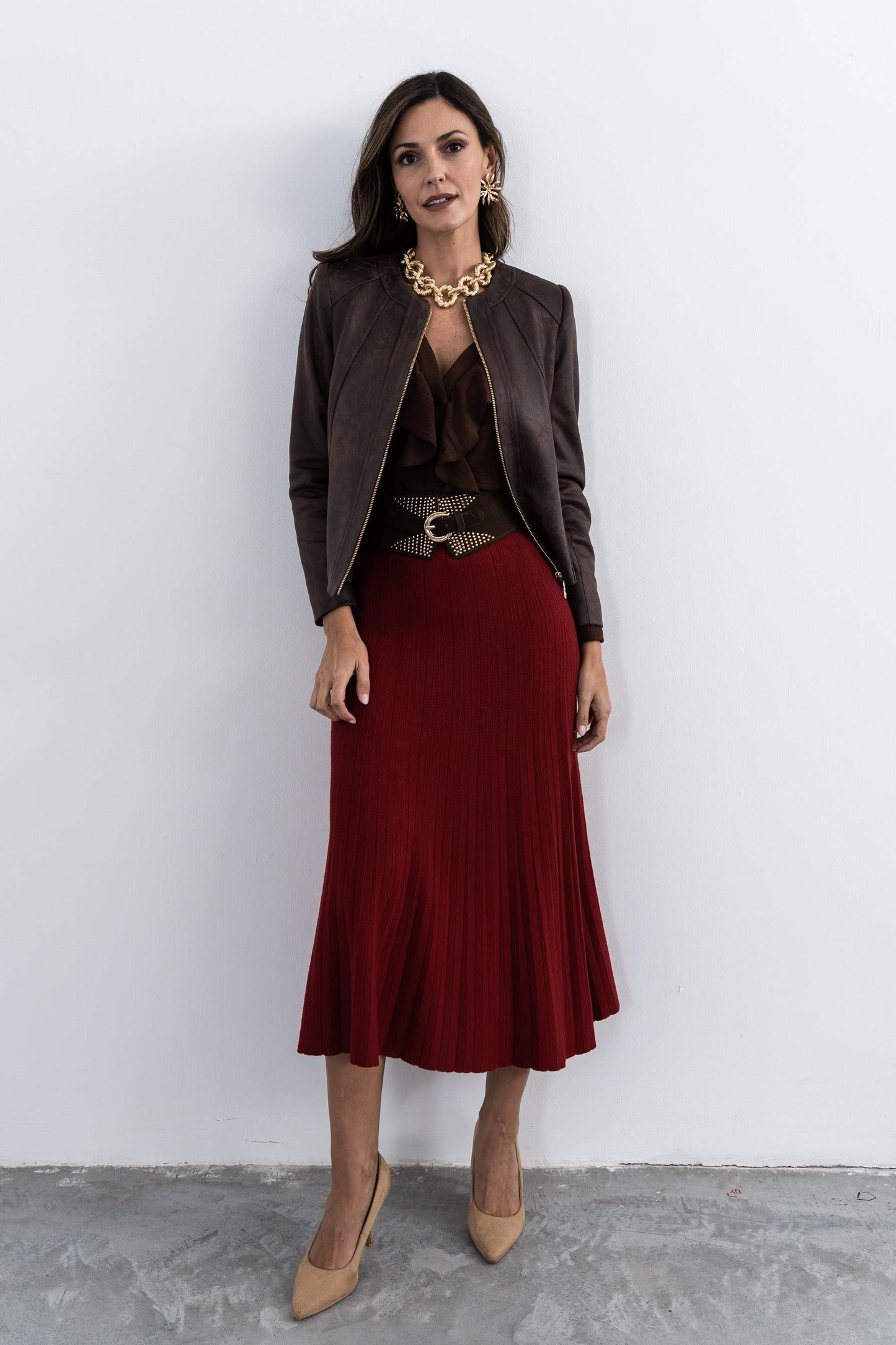 BLUSA VOLANTE MANGA LARGA CHOCOLATE - Imagen 5