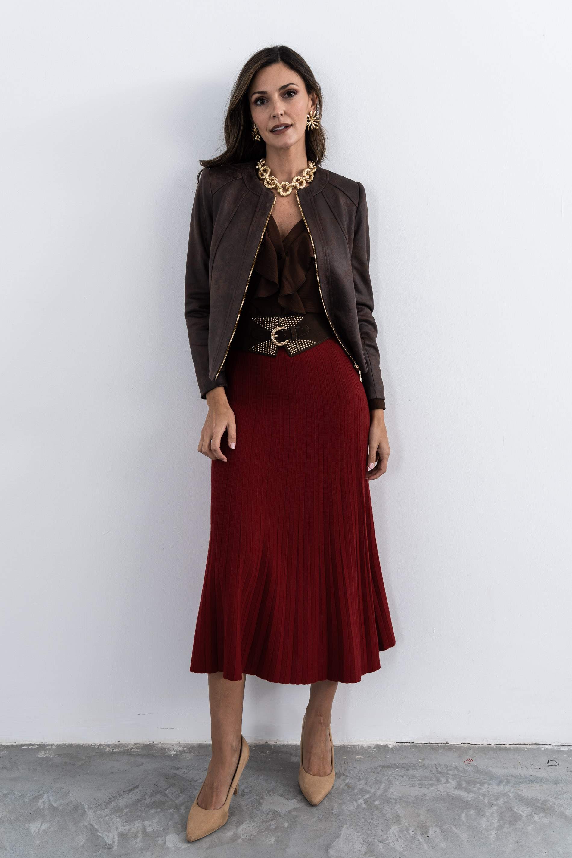BLUSA VOLANTE MANGA LARGA CHOCOLATE - Imagen 5