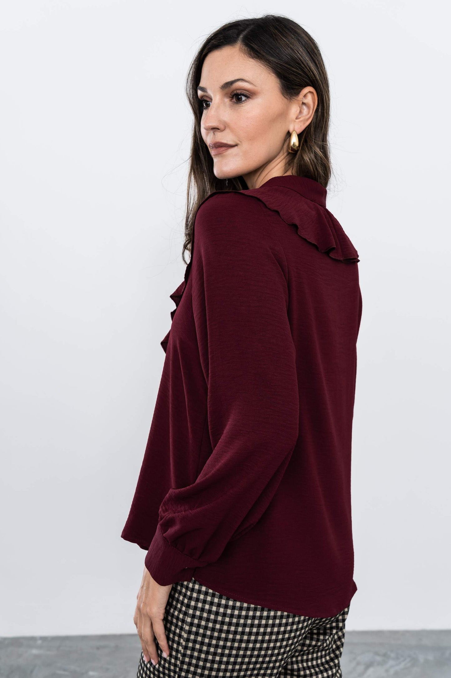 BLUSA VOLANTE MANGA LARGA GRANATE - Imagen 4