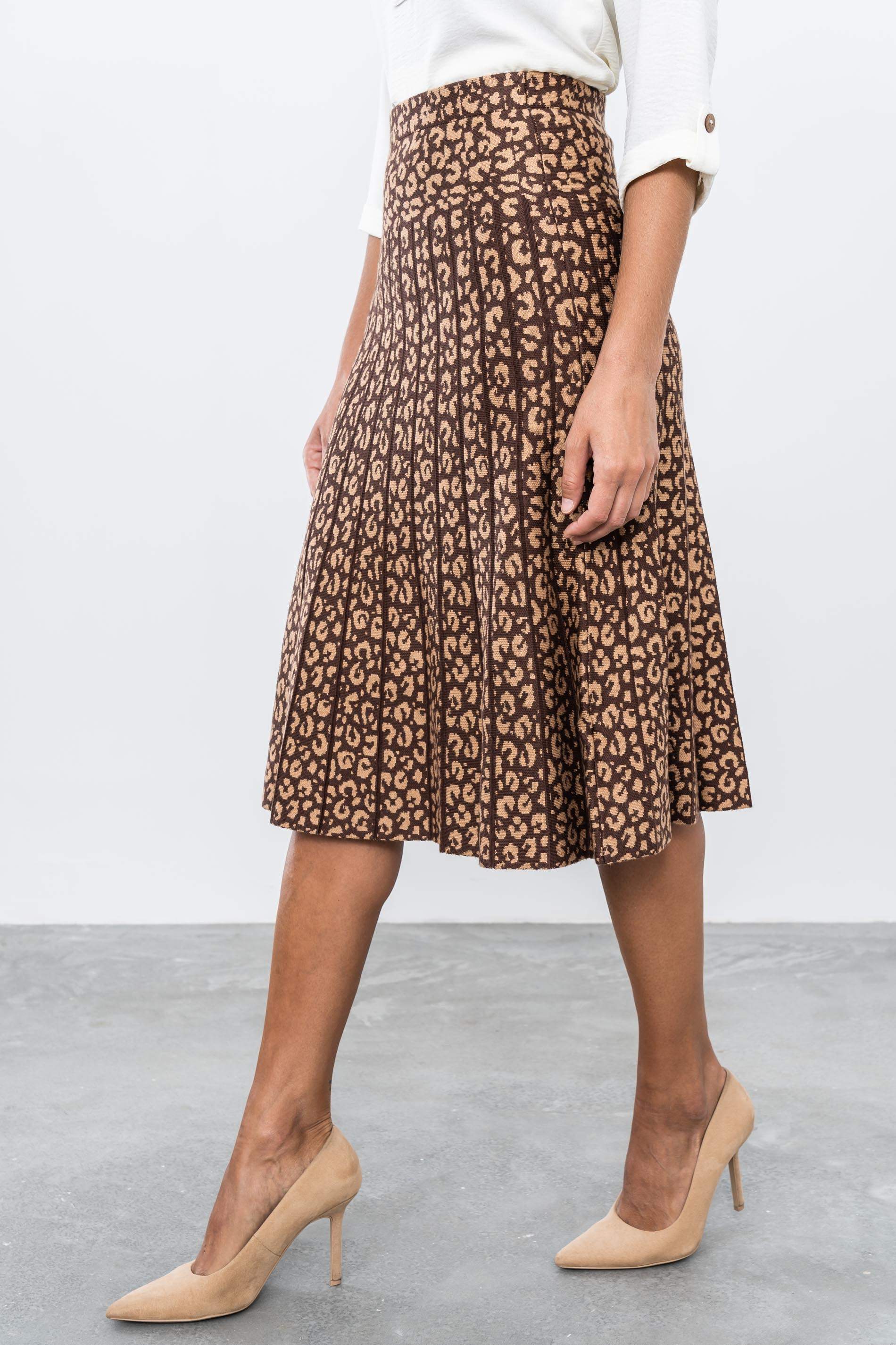FALDA PLISADA PUNTO ANIMAL MARRON - Imagen 2