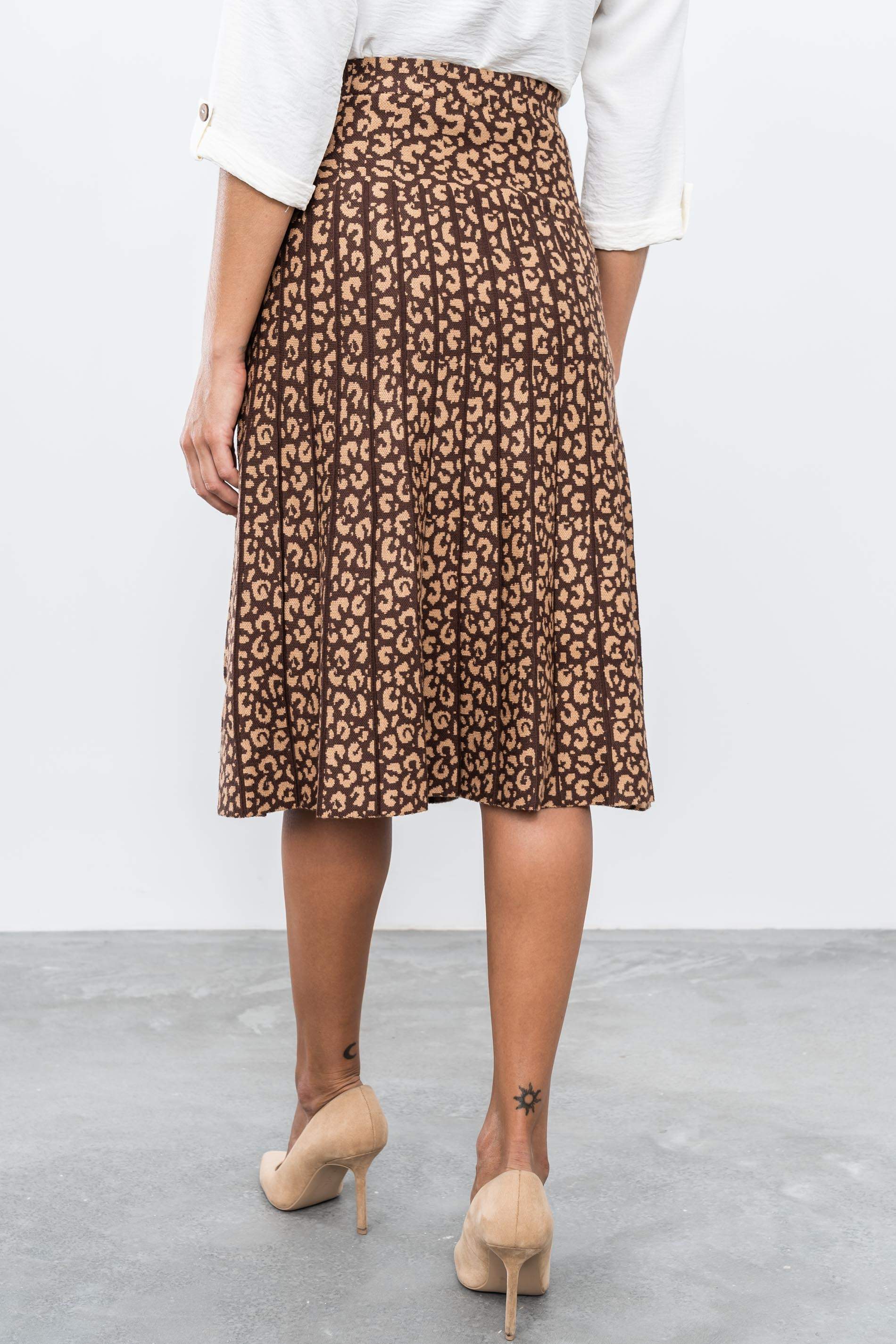 FALDA PLISADA PUNTO ANIMAL MARRON - Imagen 3