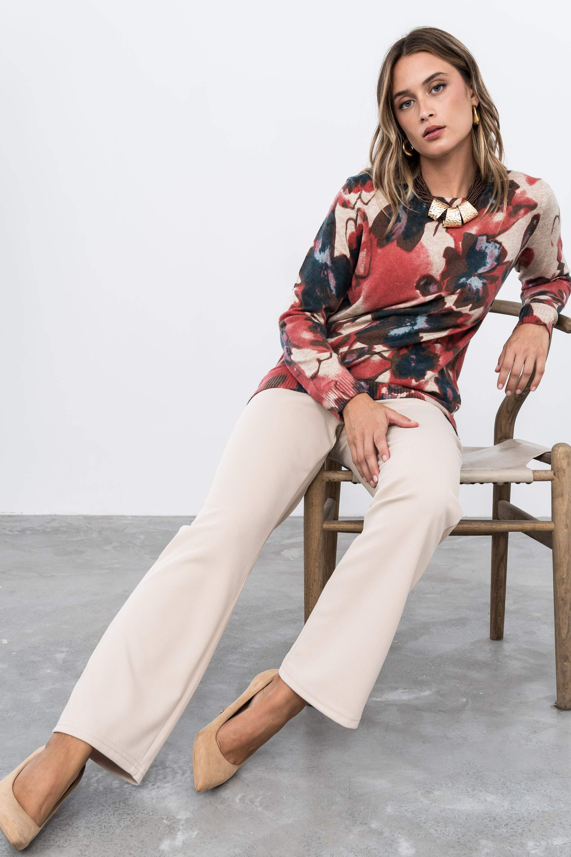 JERSEY ESTAMPADO FLORAL BURDEOS - Imagen 3