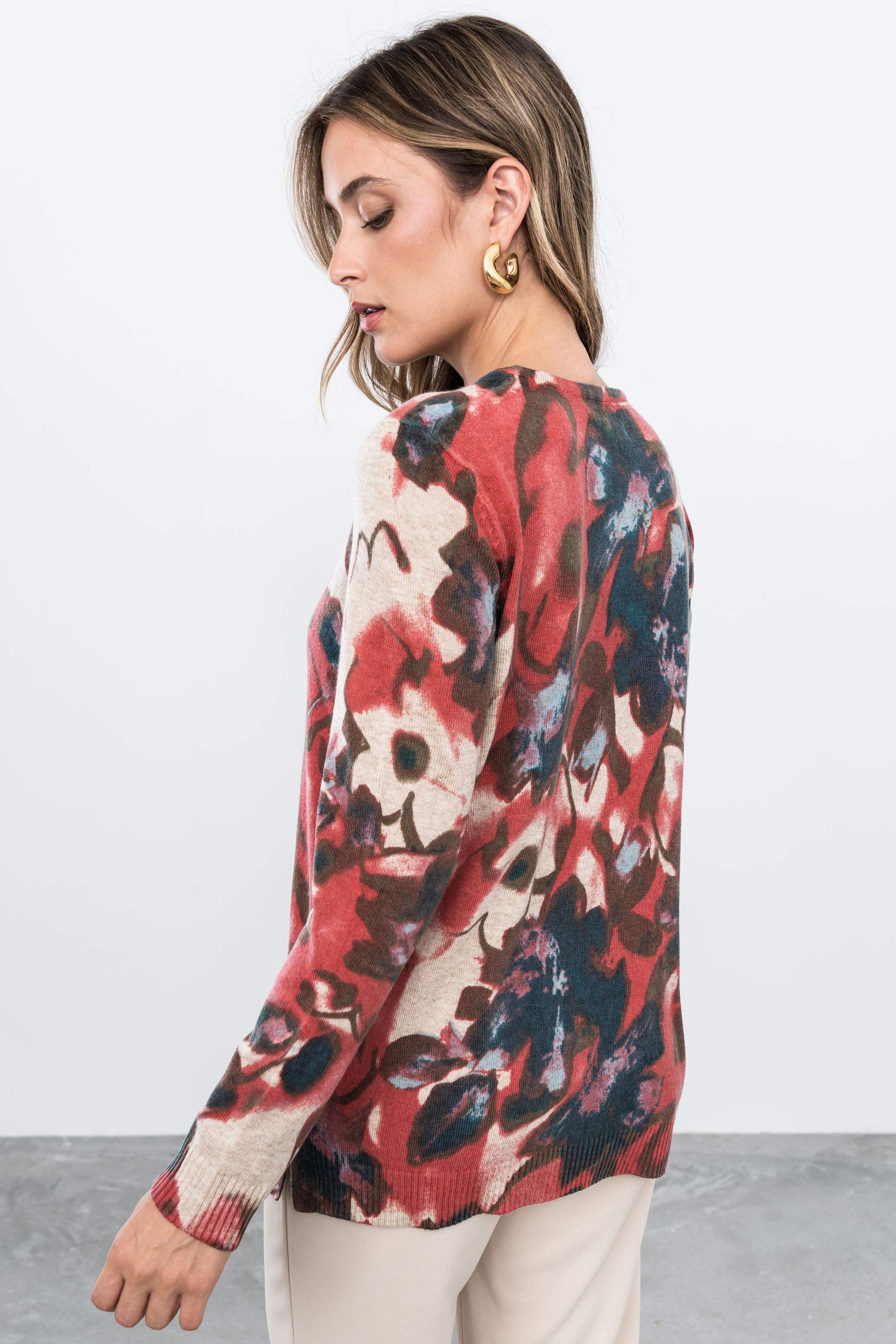 JERSEY ESTAMPADO FLORAL BURDEOS - Imagen 8