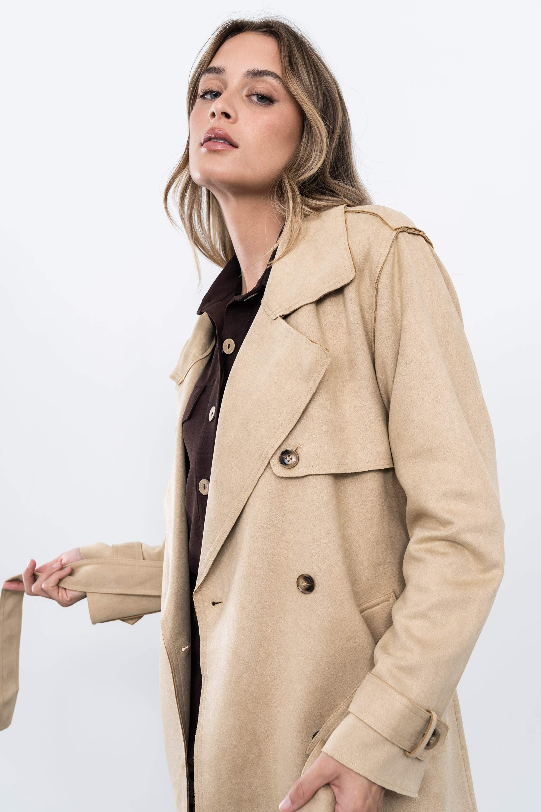 GABARDINA CORTA EFECTO ANTE BEIGE - Imagen 8