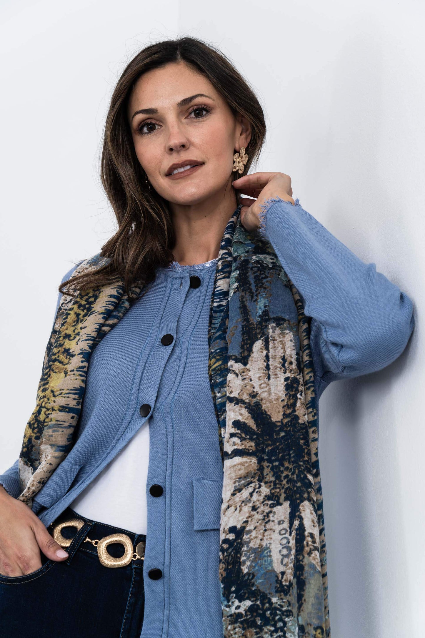 FOULARD FLOR PINCELADAS AZUL - Imagen 4