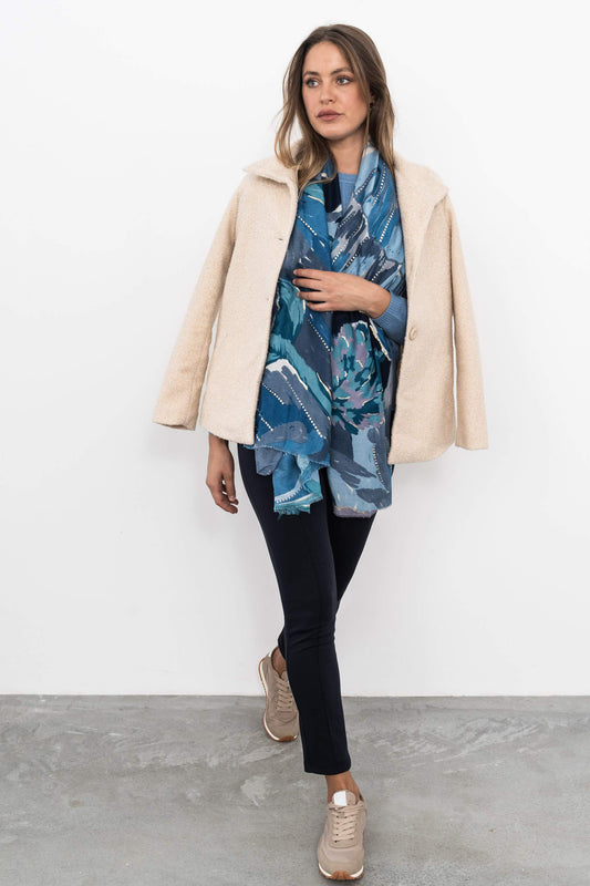 FOULARD FLOR DETALLE ORO AZUL