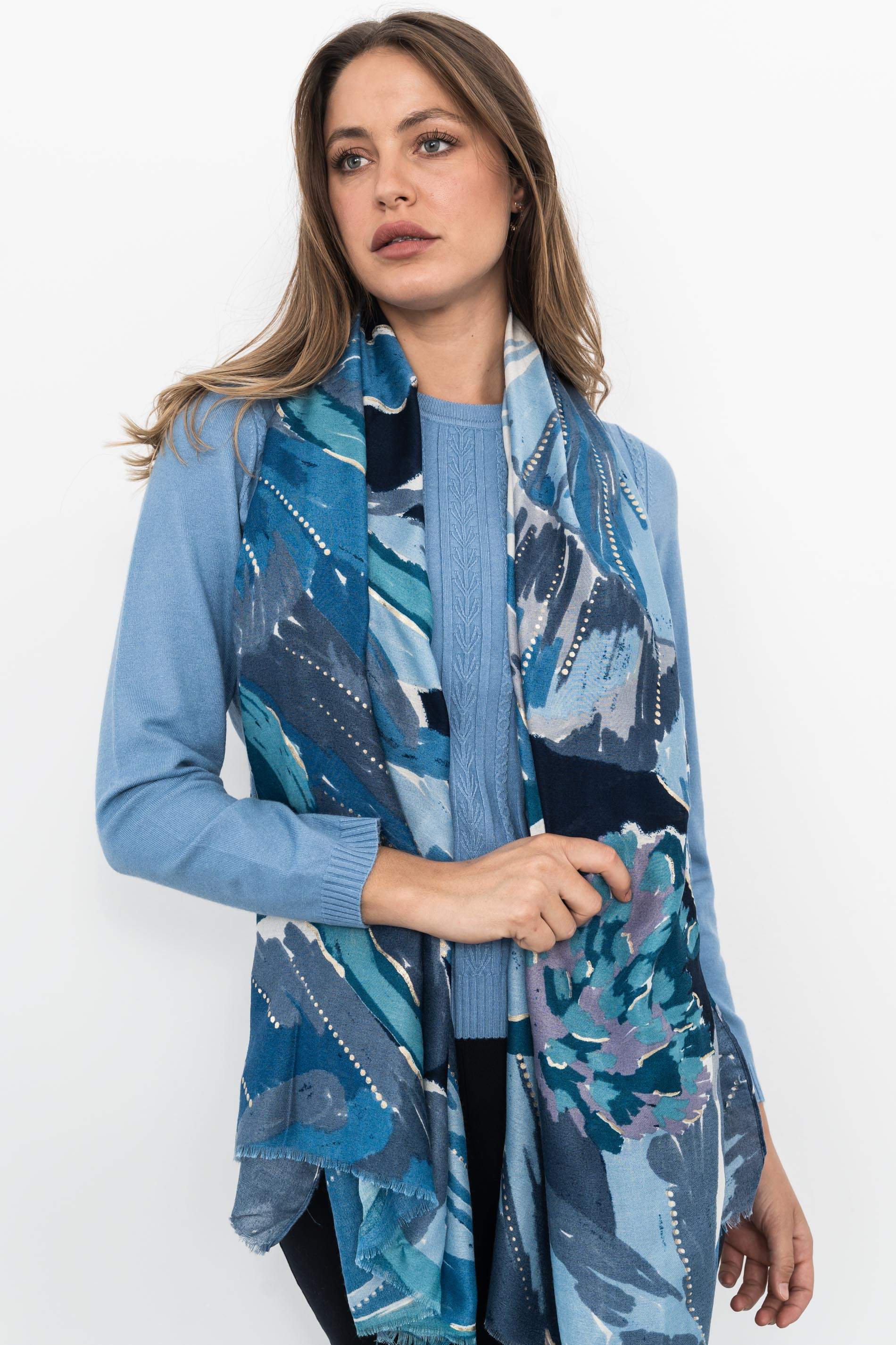 FOULARD FLOR DETALLE ORO AZUL - Imagen 2