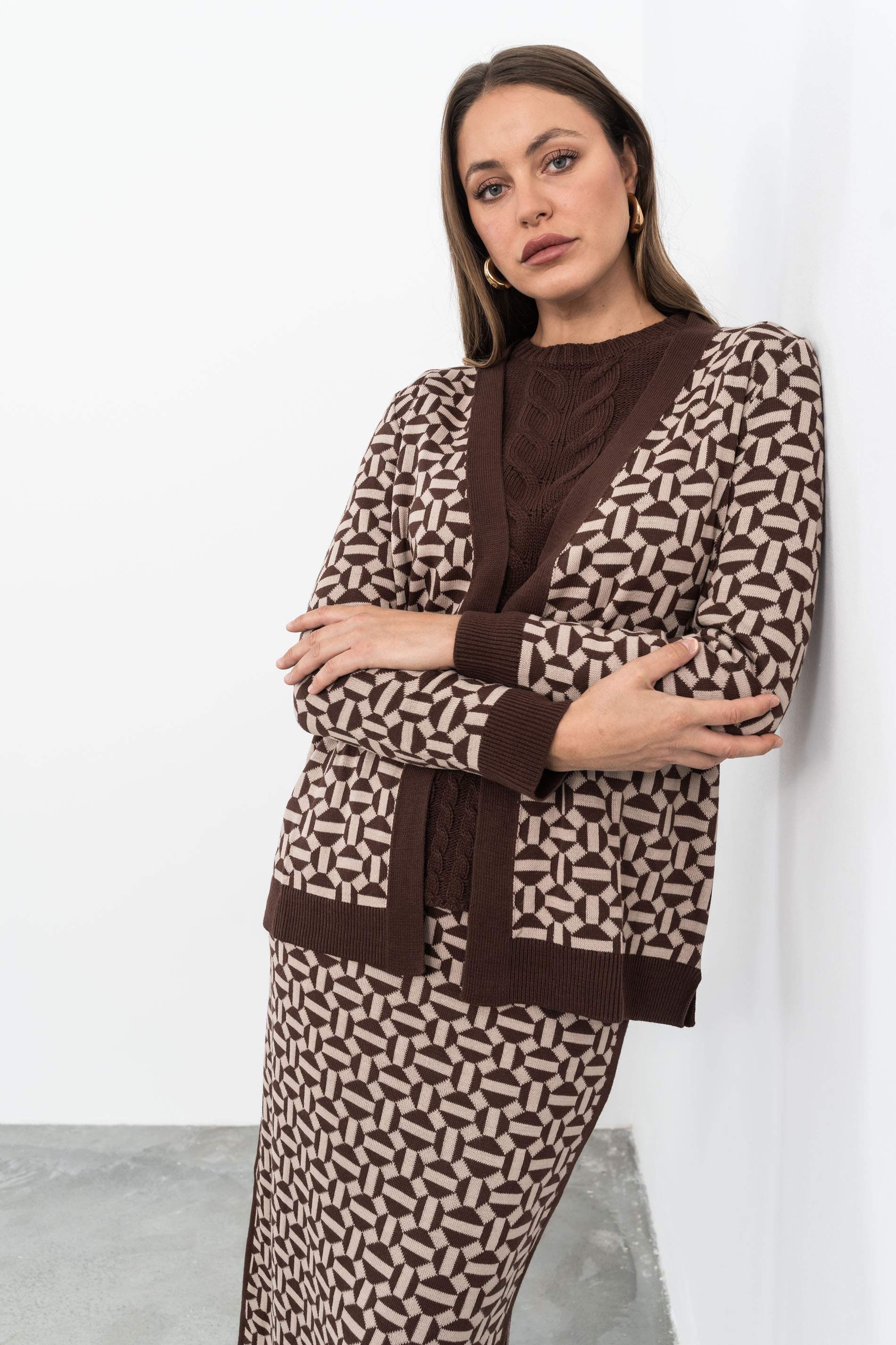 CHAQUETA GEOMETRICOS MARRON