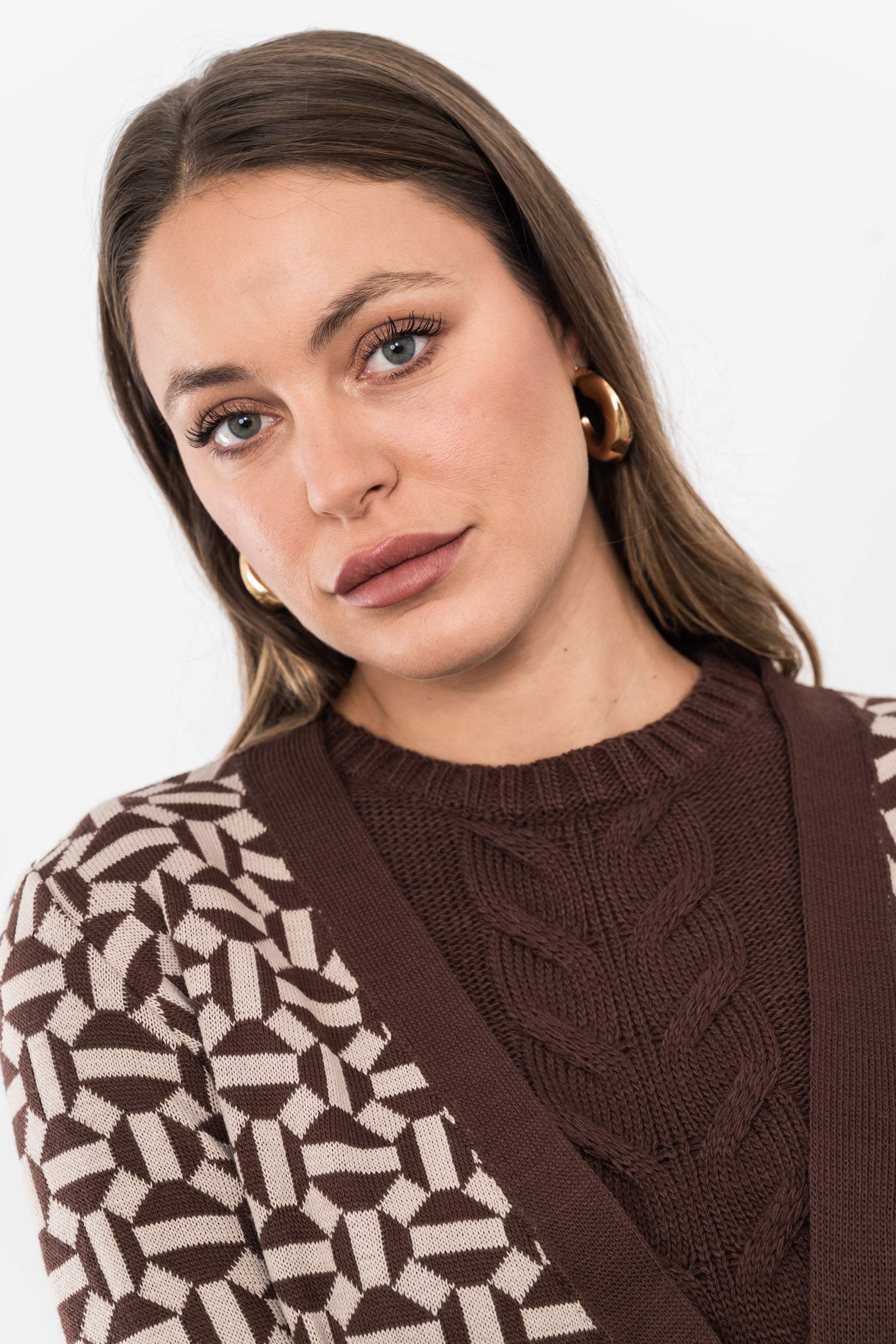 CHAQUETA GEOMETRICOS MARRON - Imagen 7