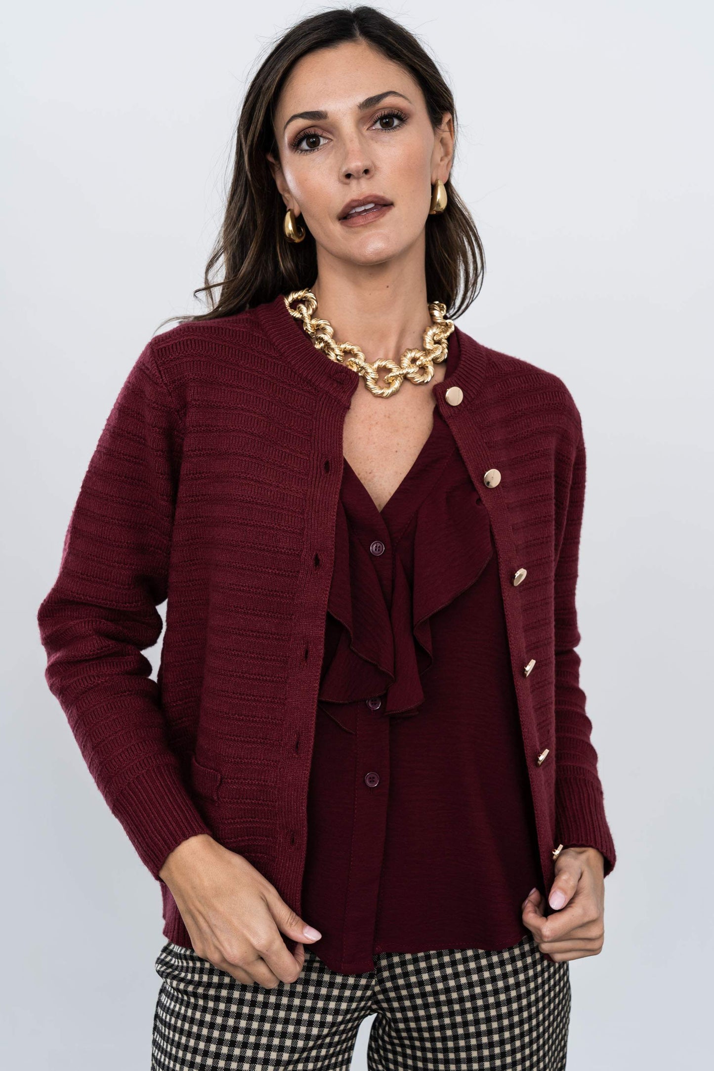 CHAQUETA BOTONES ORO BURDEOS