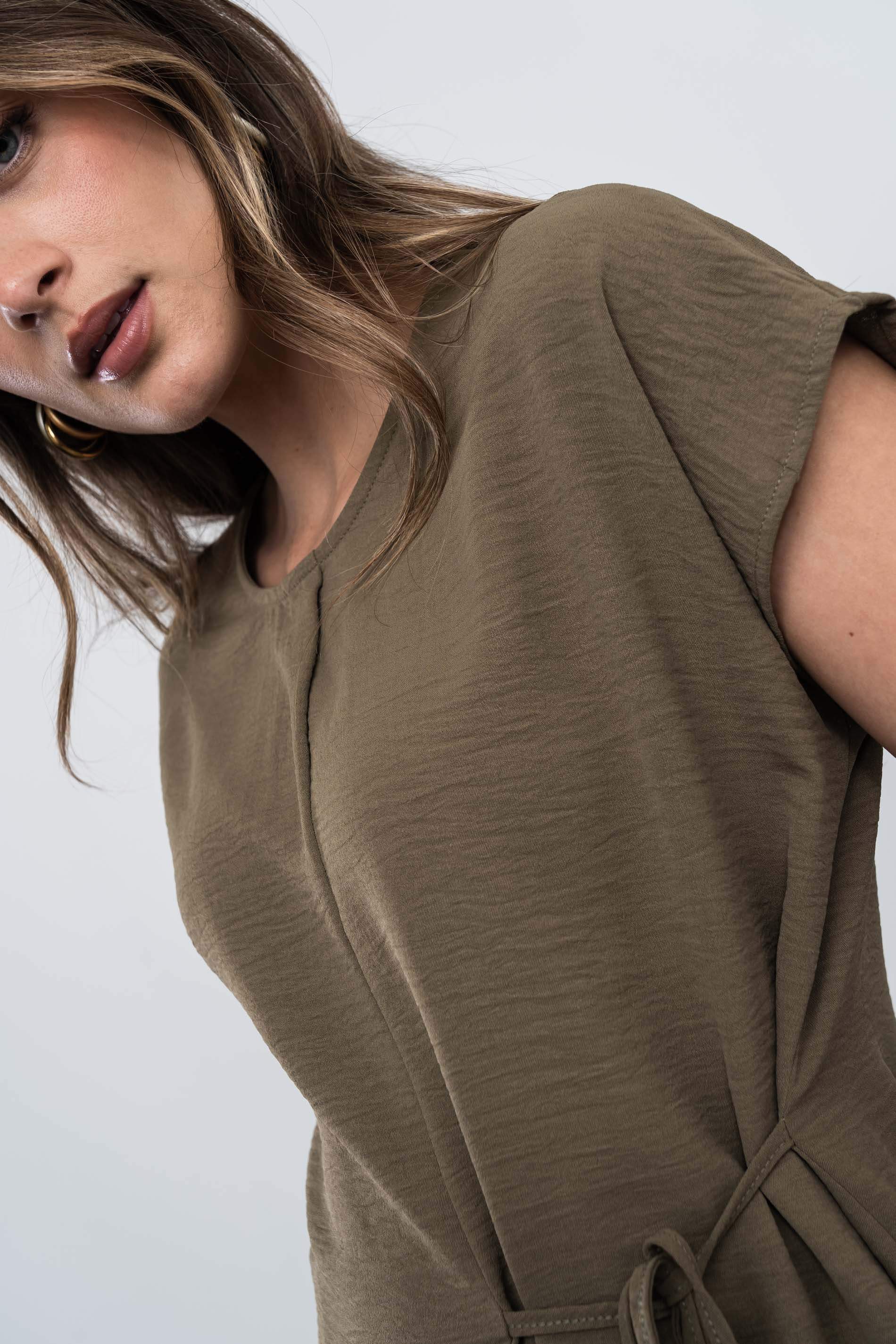 BLUSA CORDON LATERAL KAKI - Imagen 2