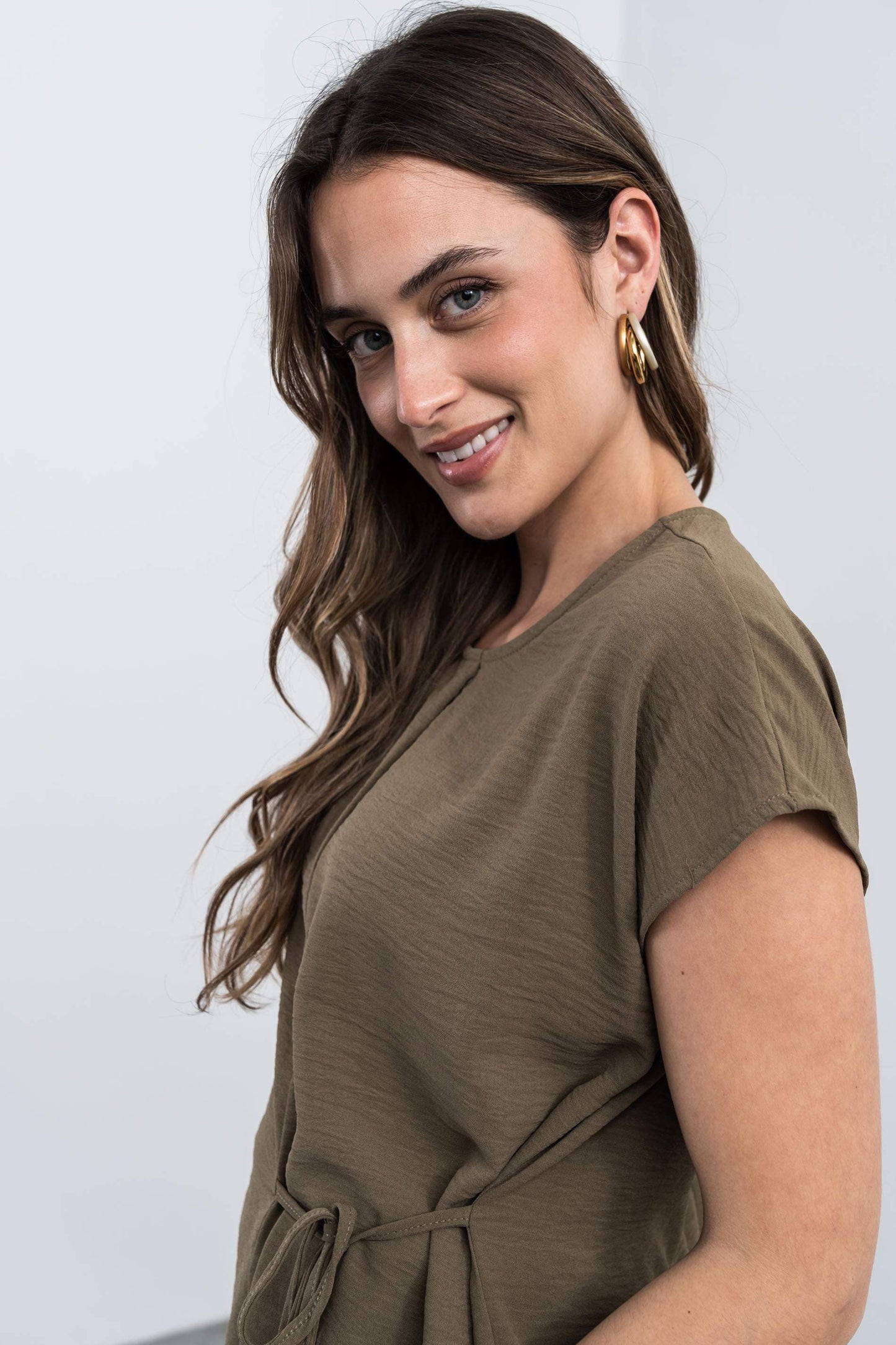 BLUSA CORDON LATERAL KAKI - Imagen 4