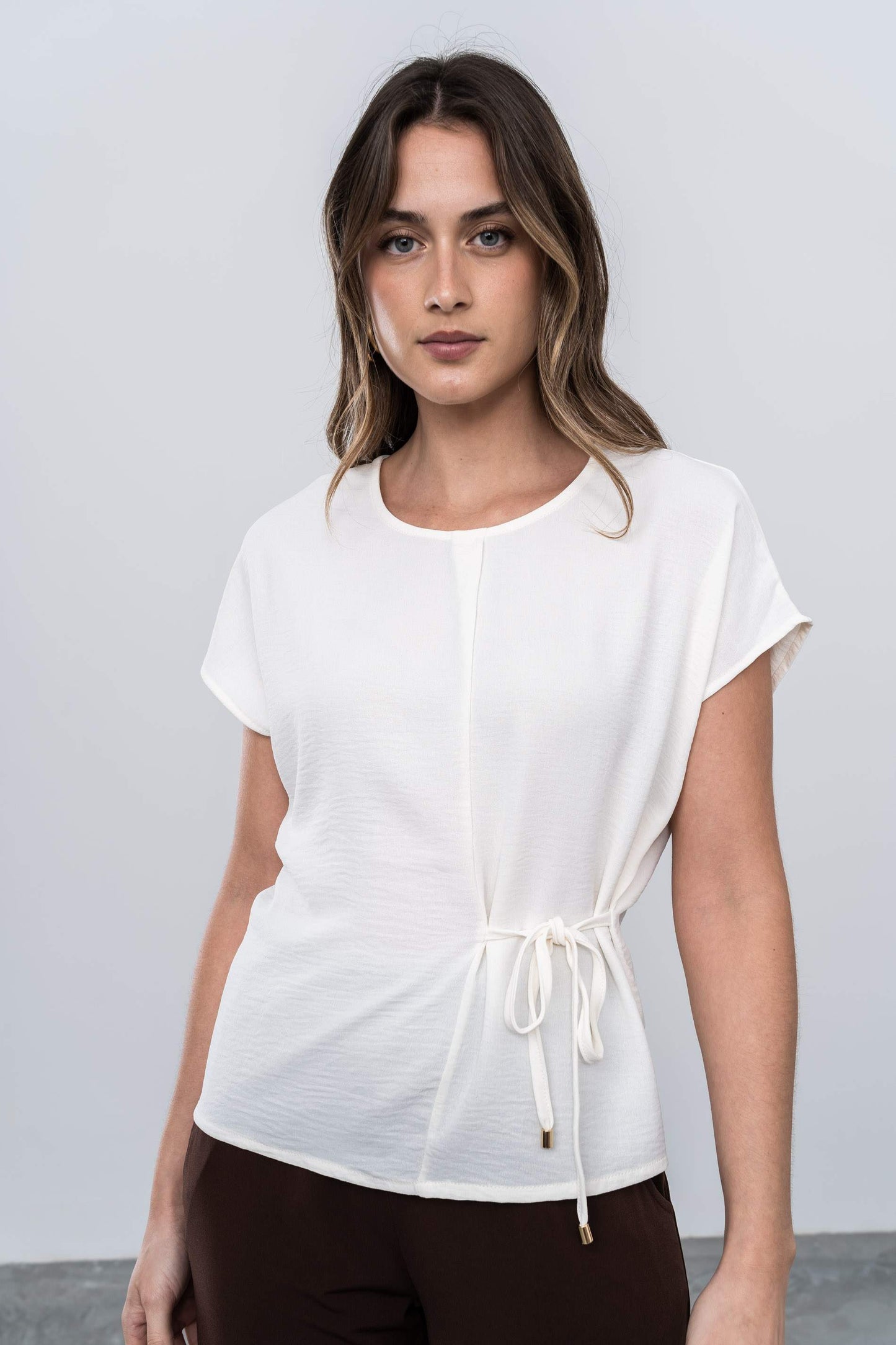 BLUSA CORDON LATERAL MARFIL
