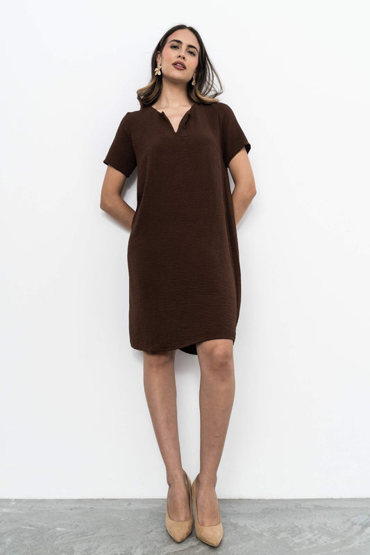 VESTIDO CUELLO UVE CHOCOLATE