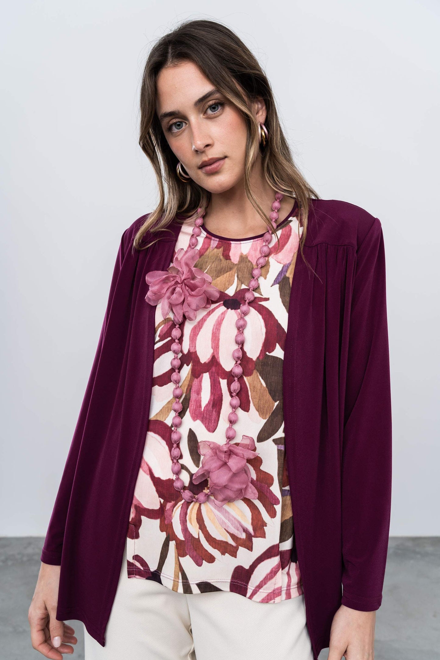 CARDIGAN CANESU FRUNCES BERENJENA - Imagen 3