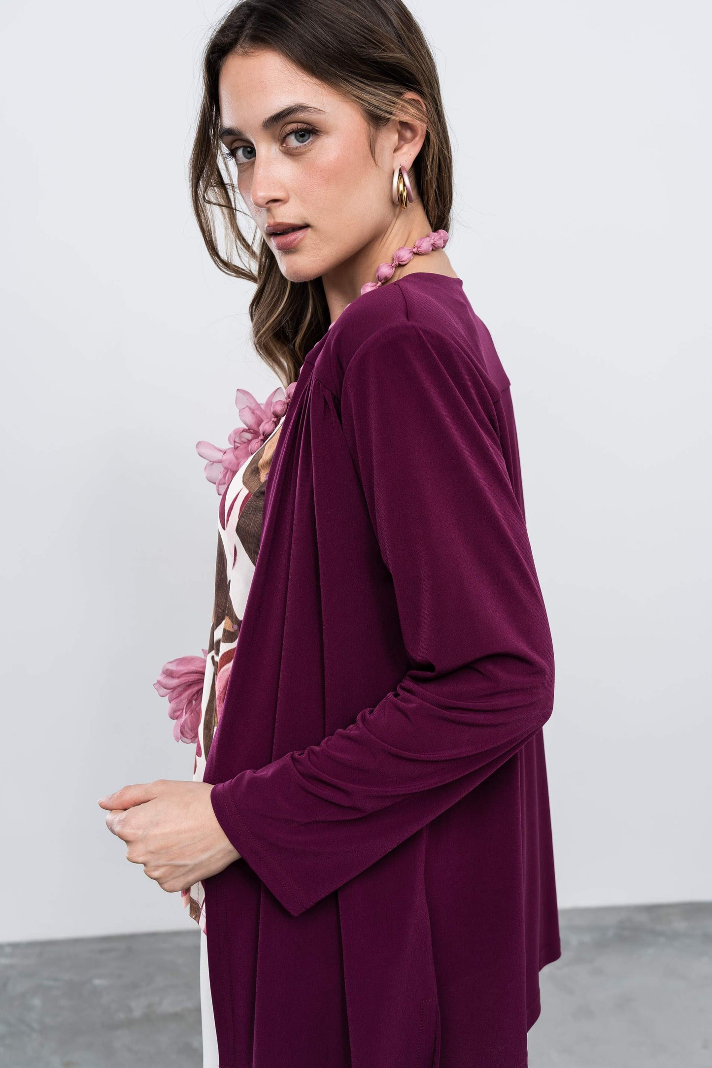 CARDIGAN CANESU FRUNCES BERENJENA - Imagen 4