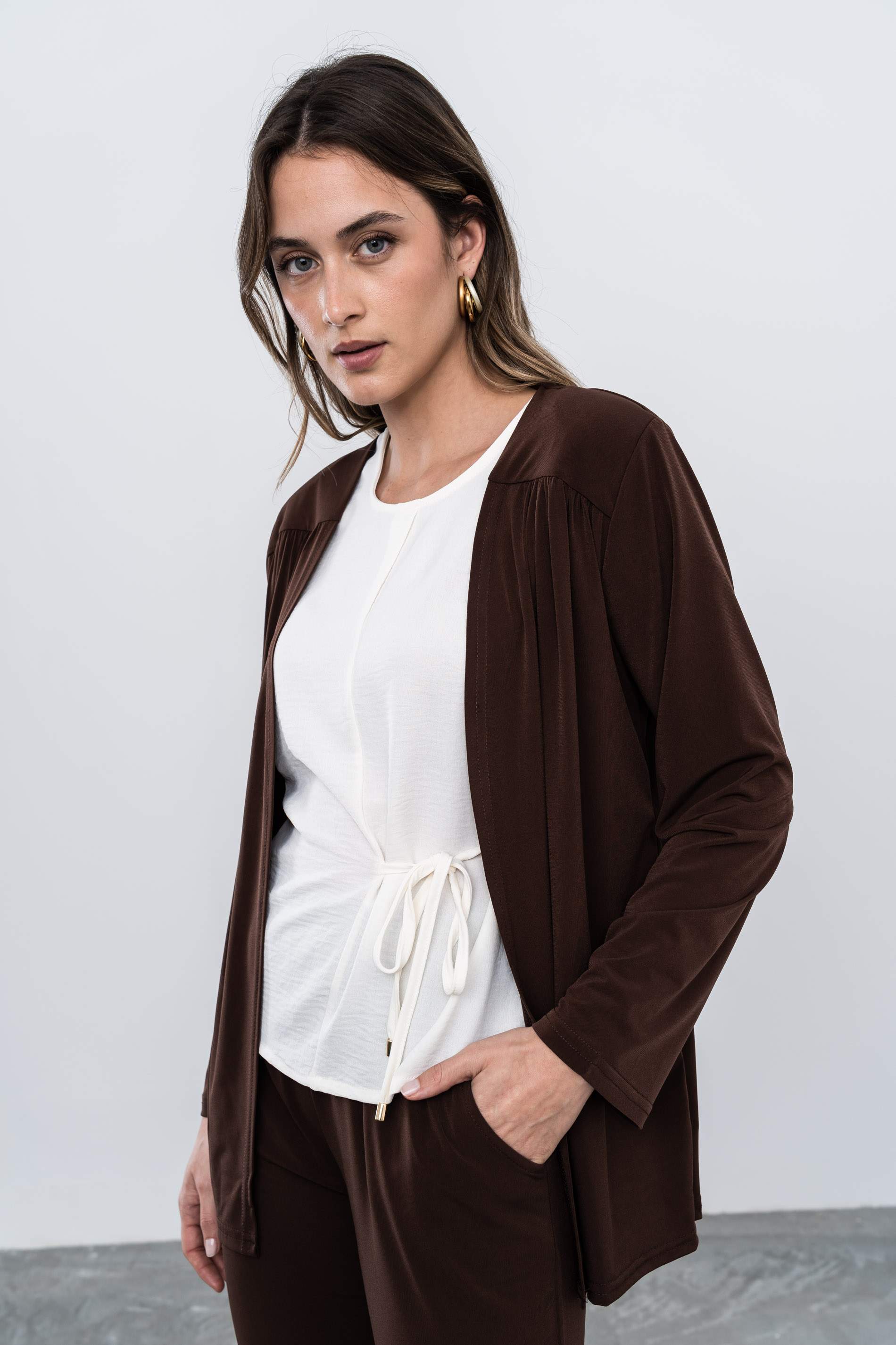 CARDIGAN CANESU FRUNCES CHOCOLATE - Imagen 5