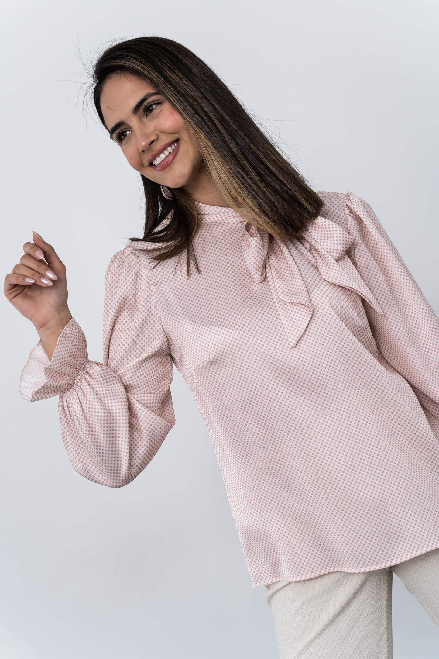 BLUSA LAZADA TOPOS ROSA