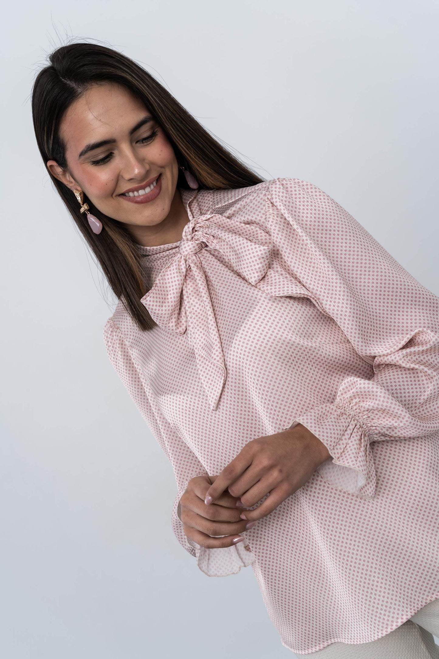 BLUSA LAZADA TOPOS ROSA - Imagen 7