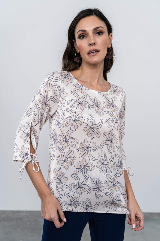 BLUSA HOJAS MANGA LACITOS CRUDO