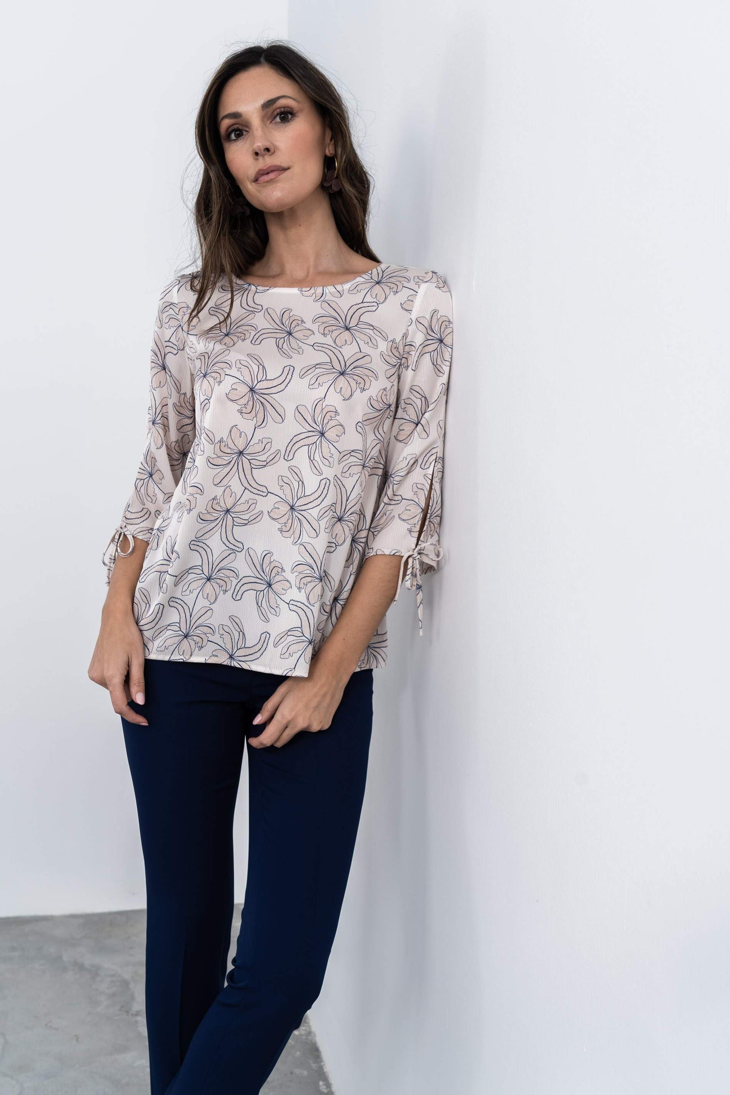 BLUSA HOJAS MANGA LACITOS CRUDO - Imagen 3