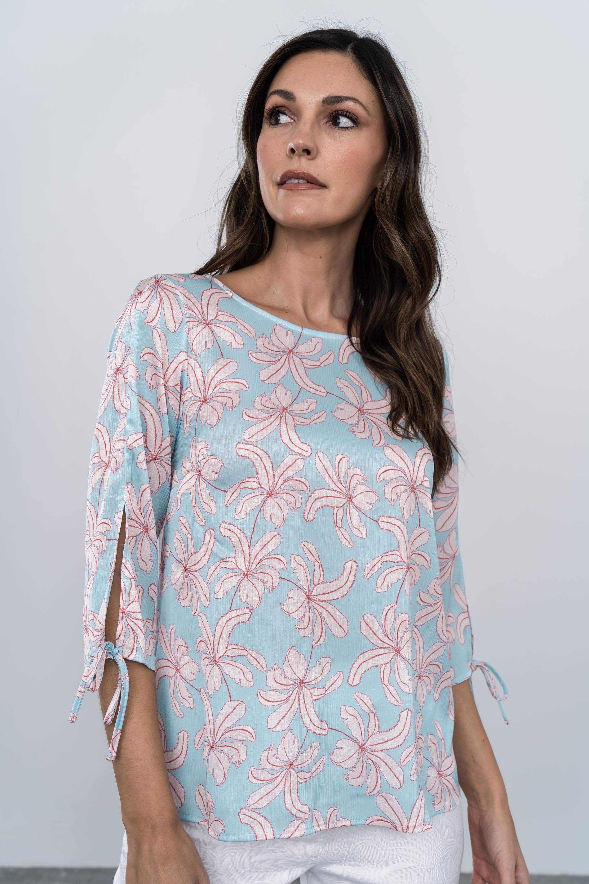 BLUSA HOJAS MANGA LACITOS AGUA - Imagen 3