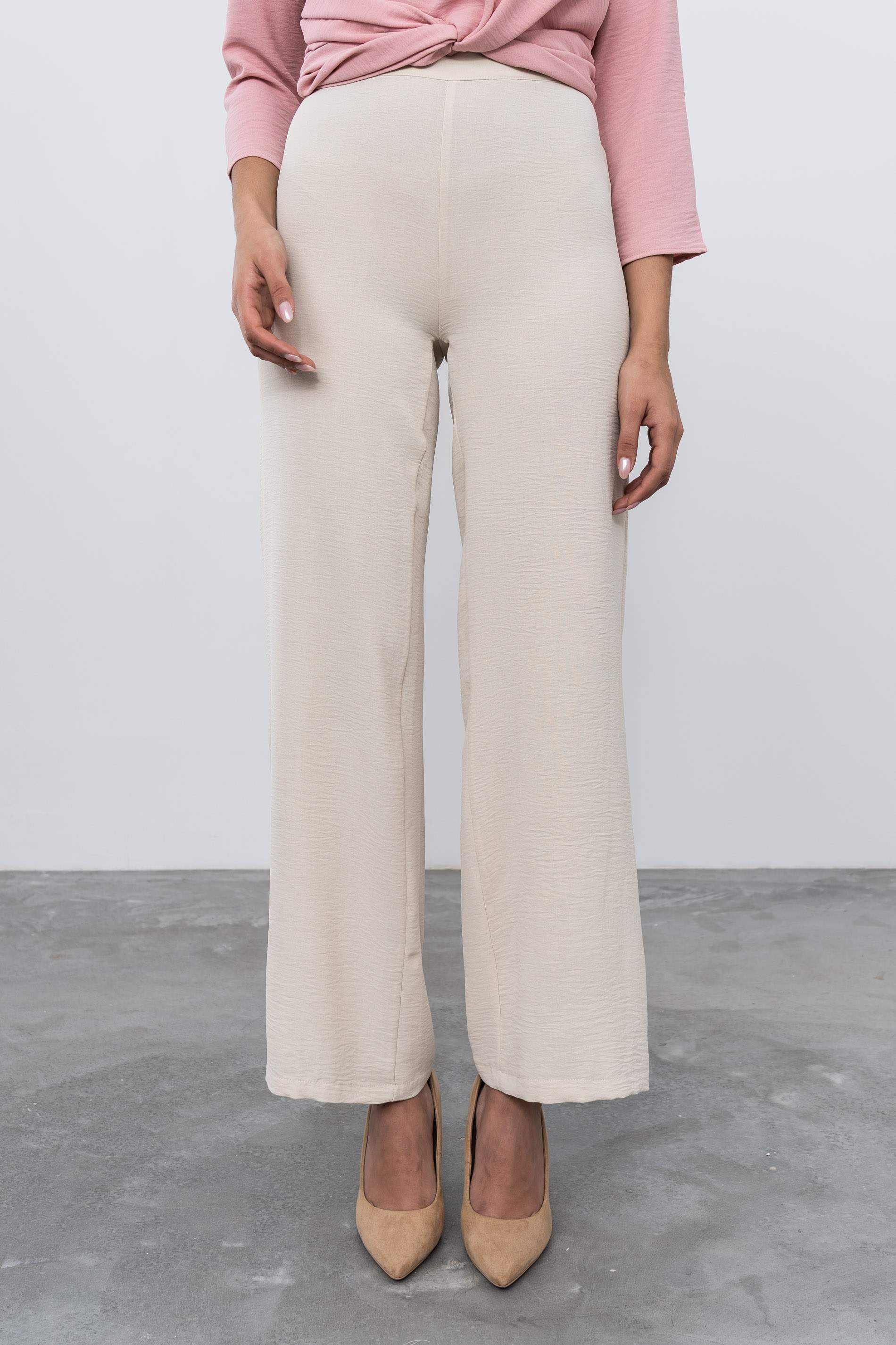 PANTALON ANCHO GOMA BEIGE - Imagen 3