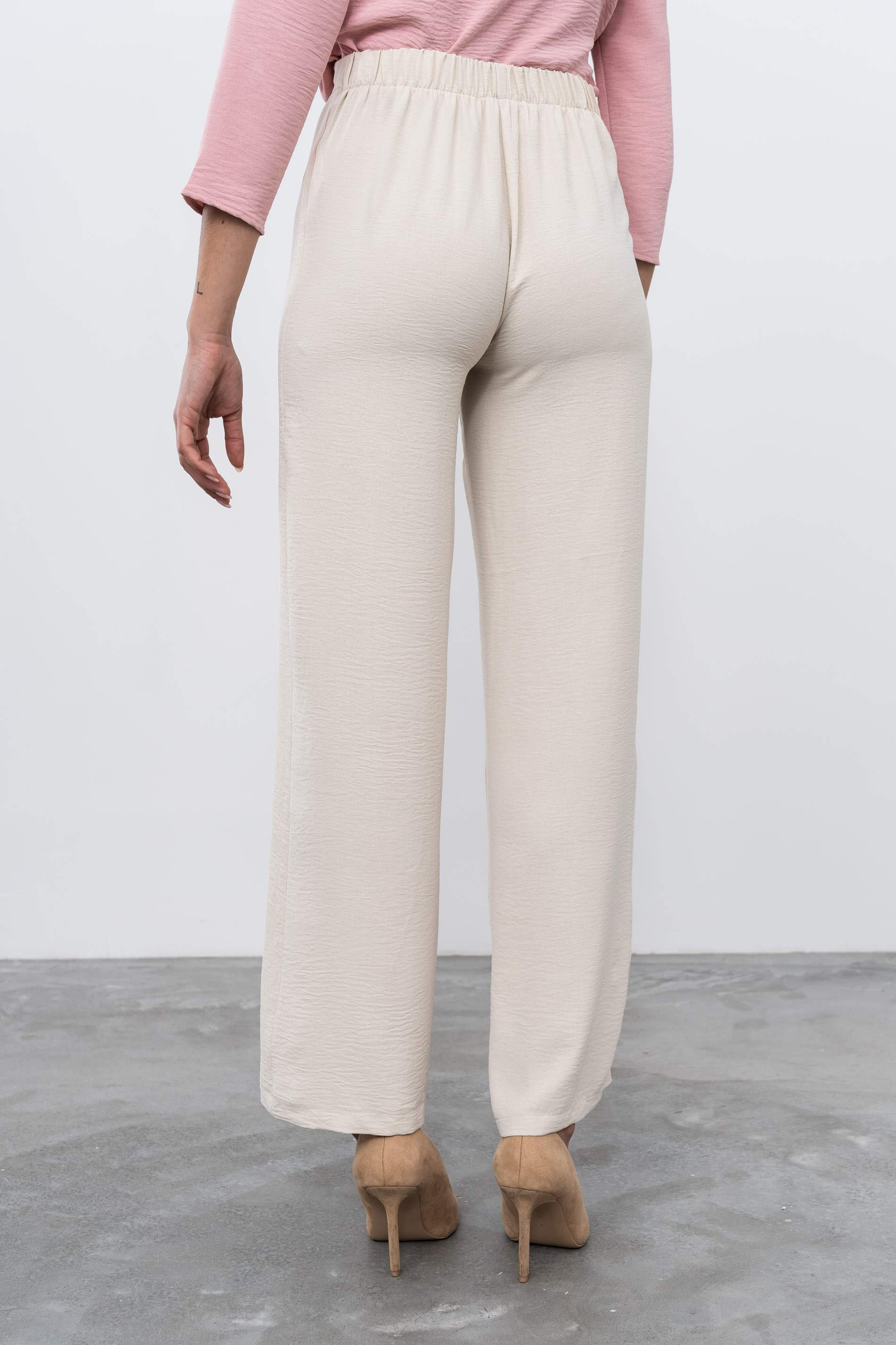 PANTALON ANCHO GOMA BEIGE - Imagen 4