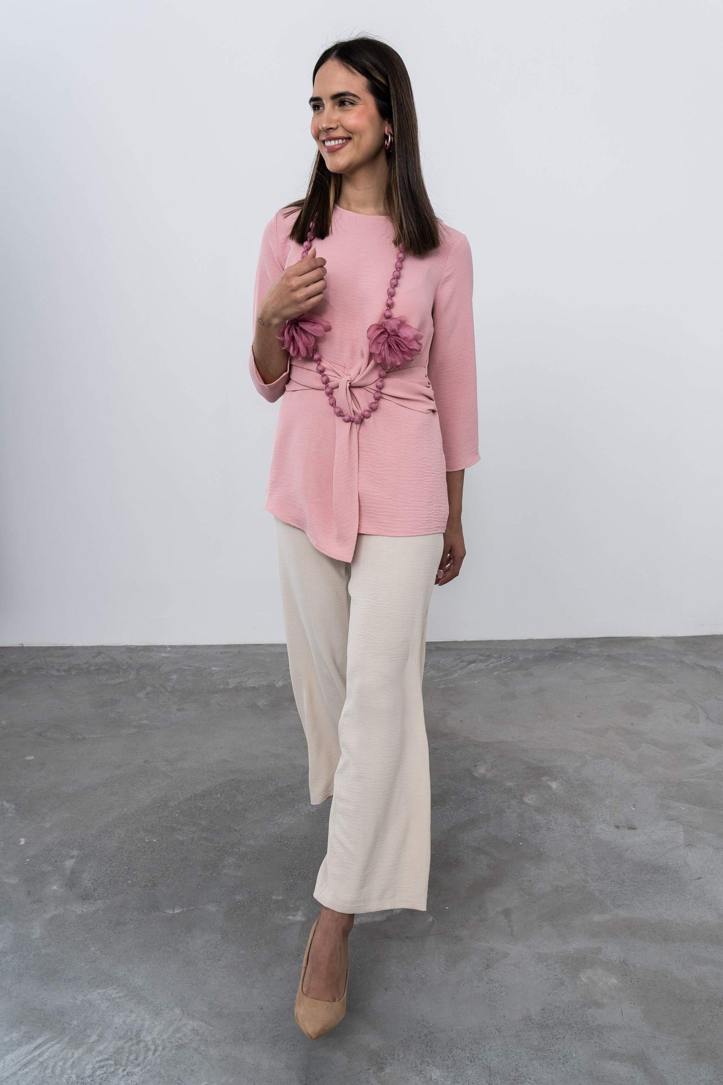 PANTALON ANCHO GOMA BEIGE - Imagen 6