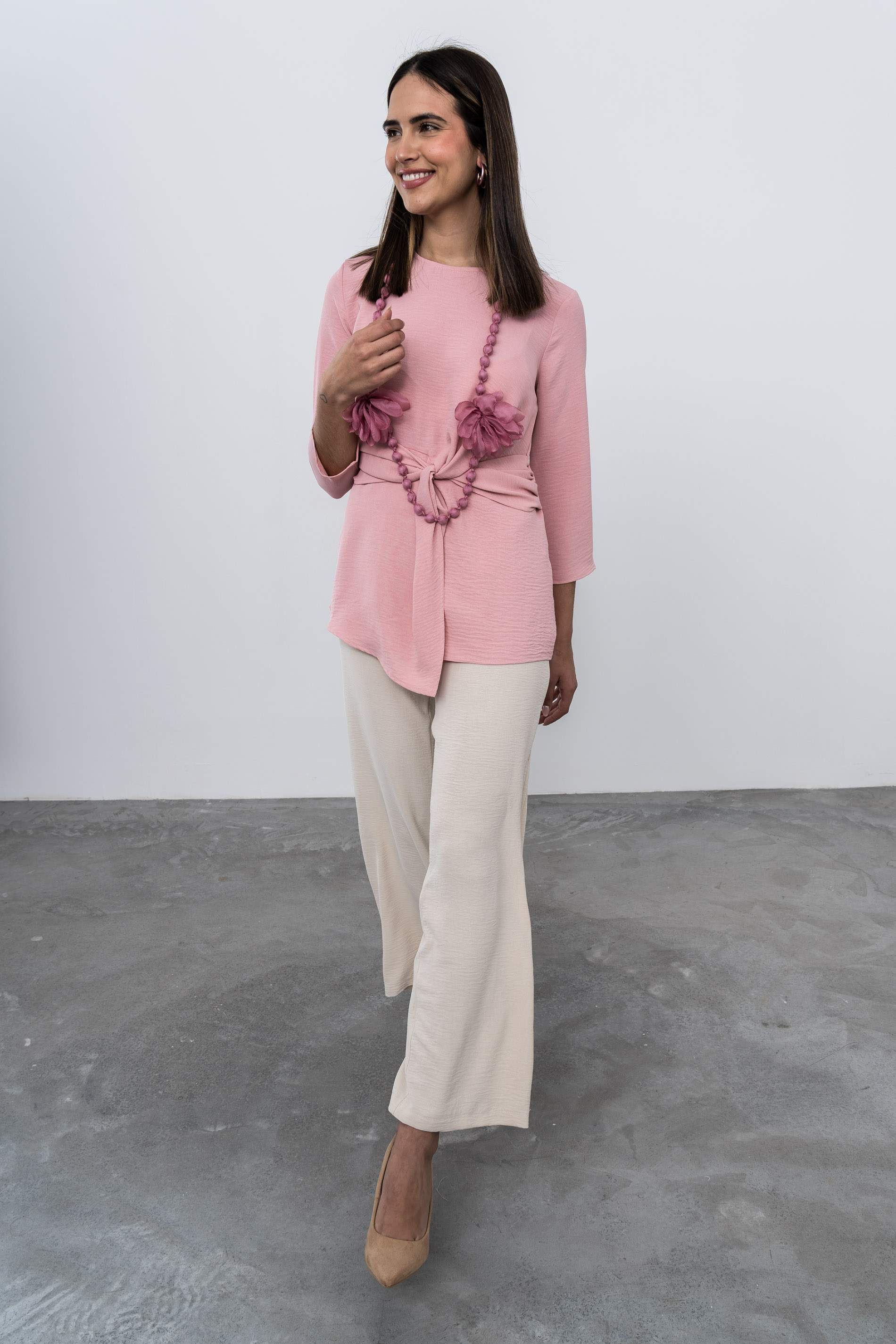PANTALON ANCHO GOMA BEIGE - Imagen 6