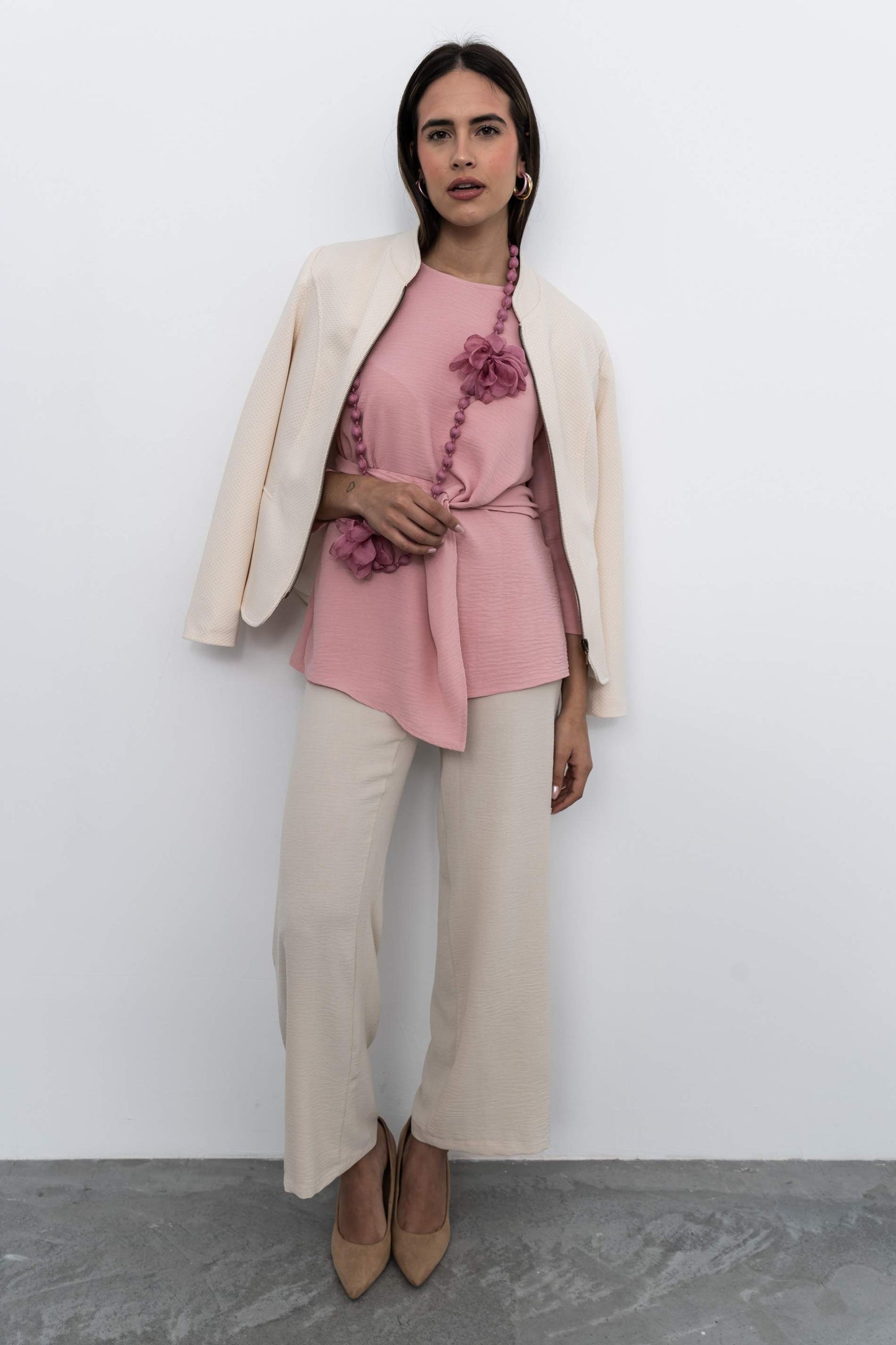 PANTALON ANCHO GOMA BEIGE - Imagen 7