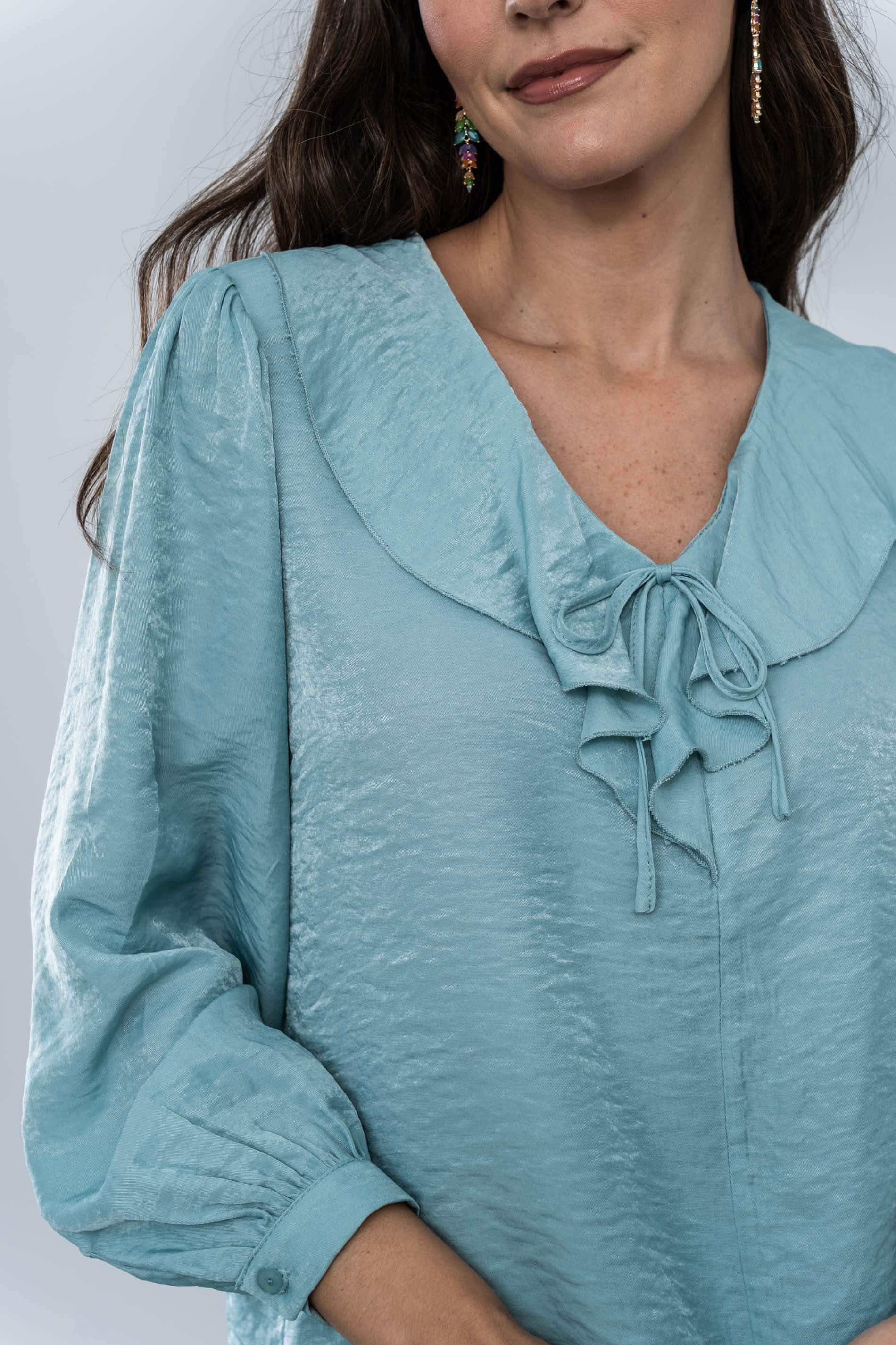 BLUSA CUELLO VOLANTE AGUA - Imagen 4