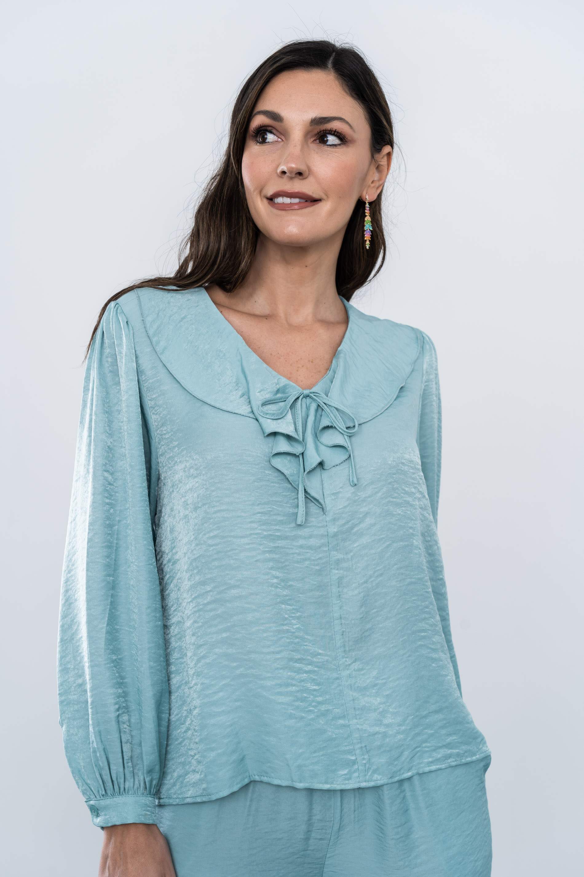 BLUSA CUELLO VOLANTE AGUA - Imagen 5