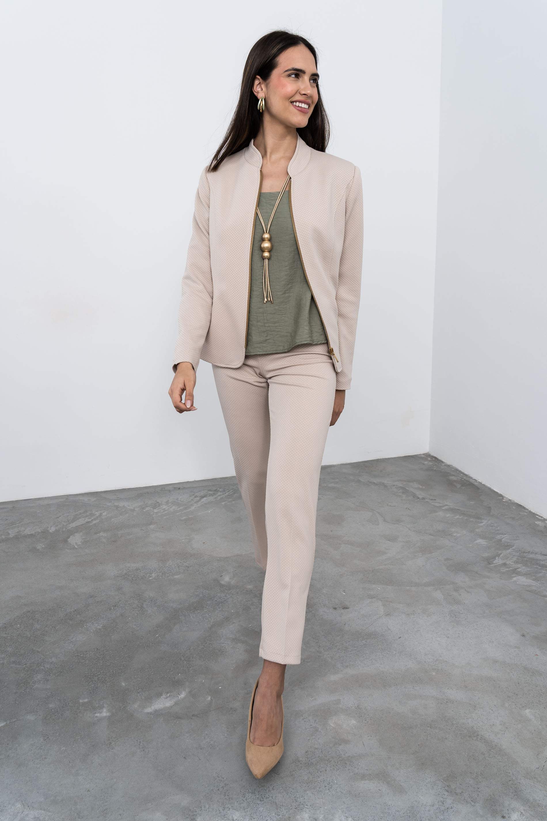 CHAQUETA CREMALLERA JACQUARD BEIGE - Imagen 7