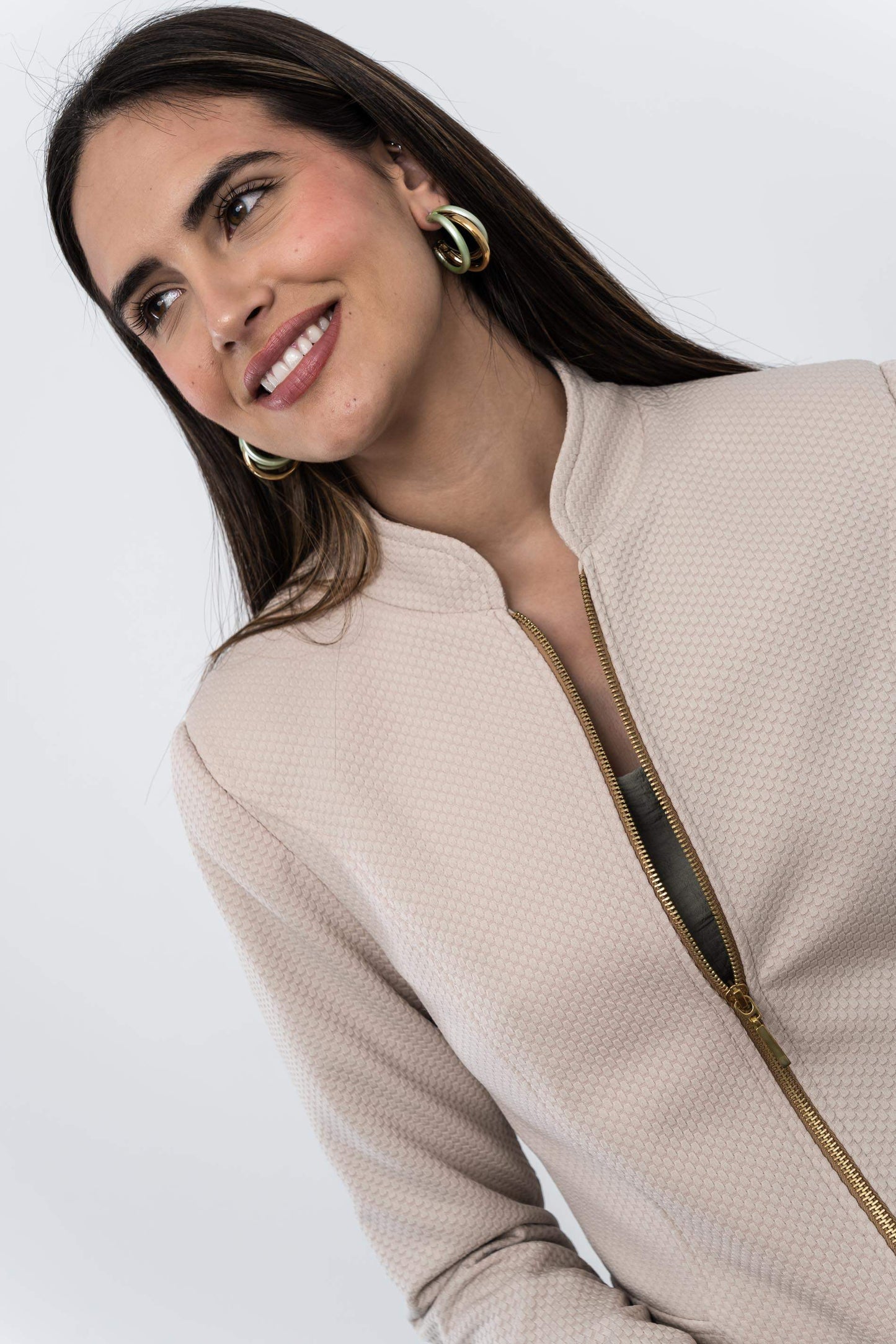 CHAQUETA CREMALLERA JACQUARD BEIGE - Imagen 8
