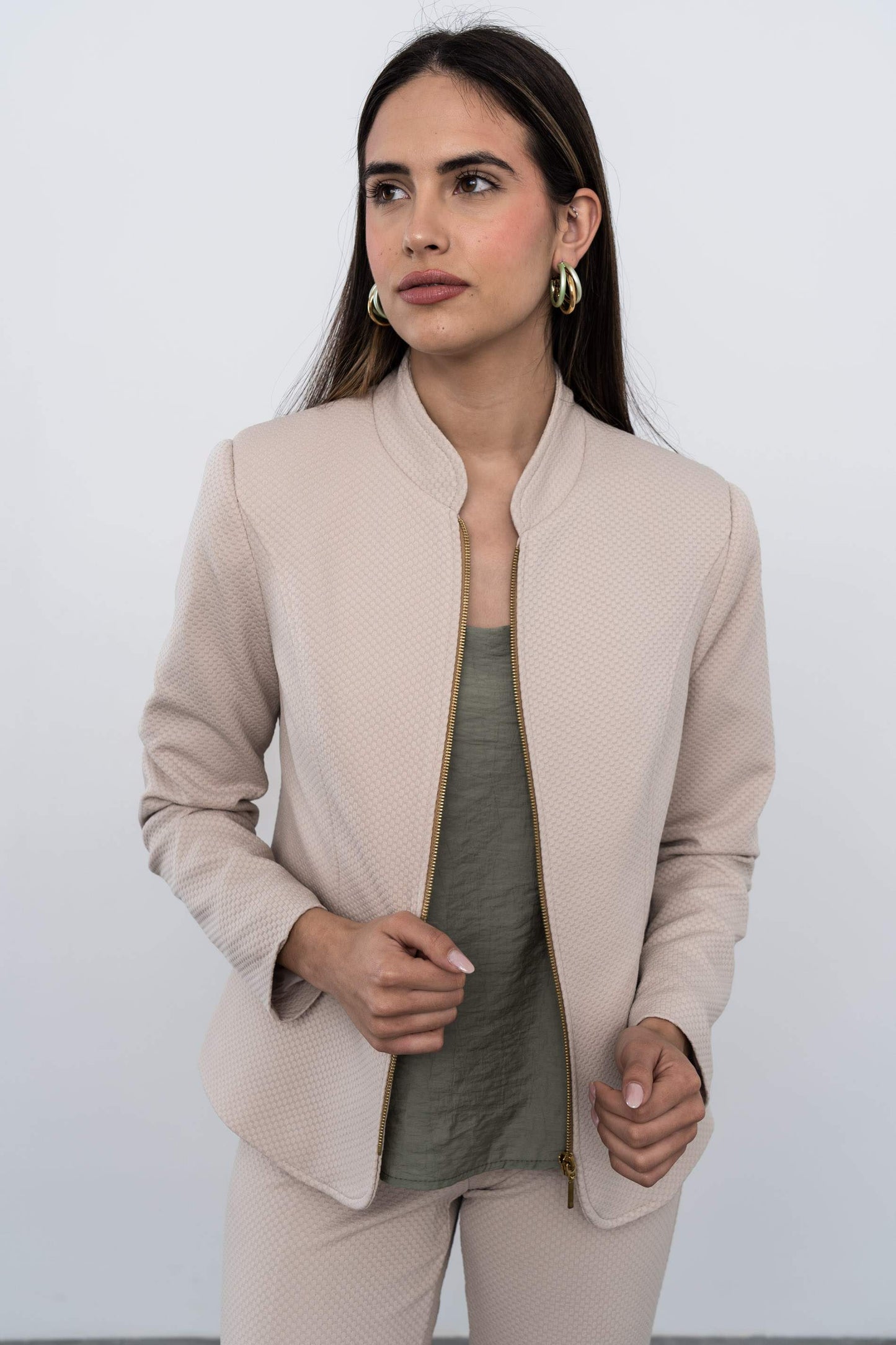 CHAQUETA CREMALLERA JACQUARD BEIGE - Imagen 9