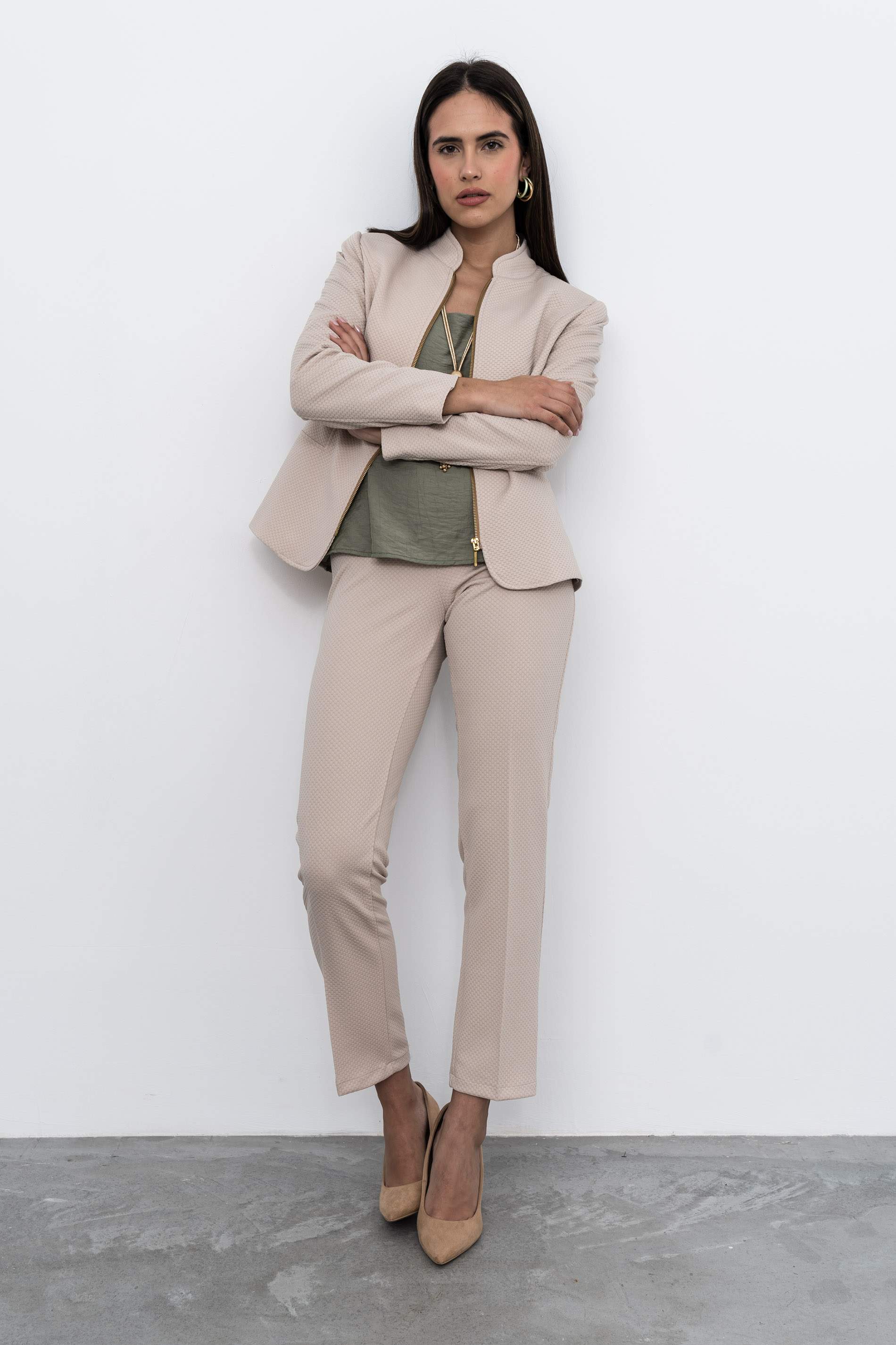 PANTALON JACQUARD BEIGE - Imagen 3