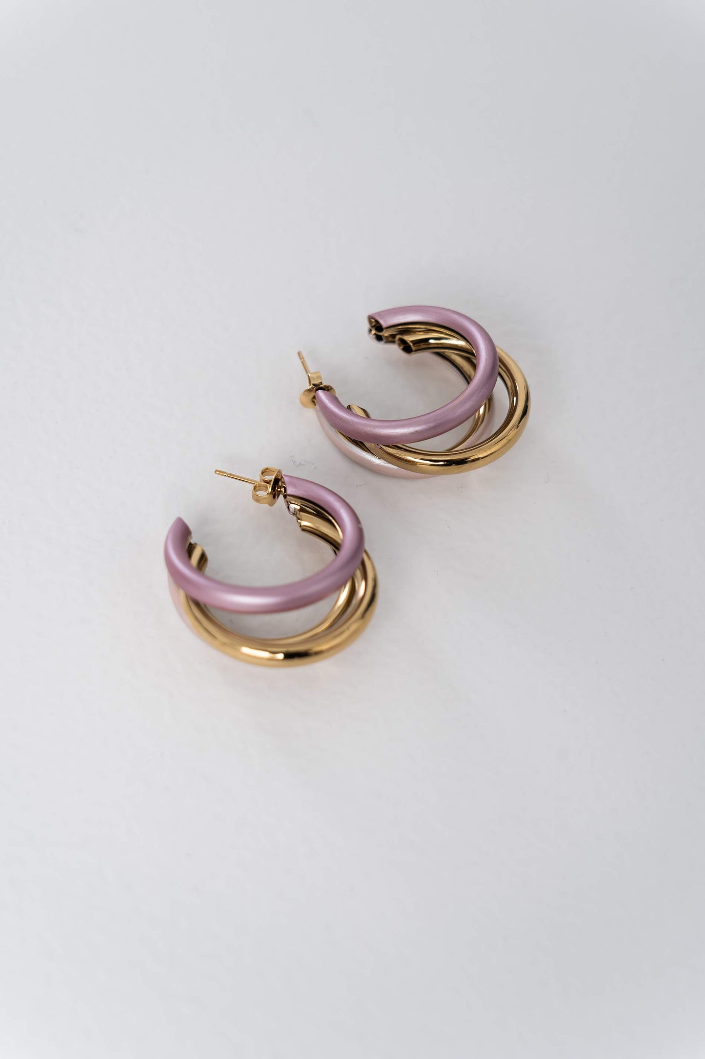 PENDIENTE TRIPLE ARO ROSA - Imagen 2