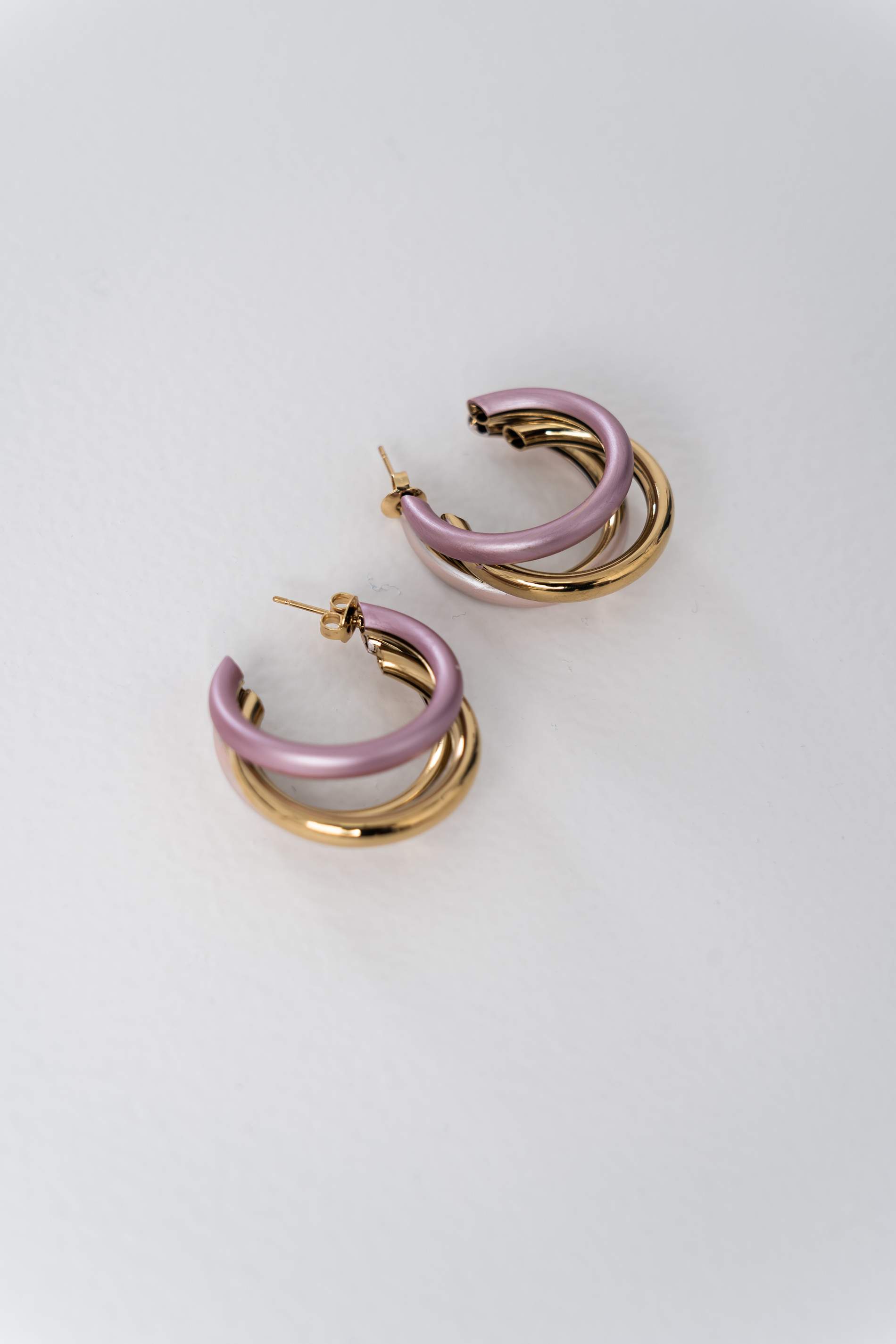 PENDIENTE TRIPLE ARO ROSA - Imagen 2